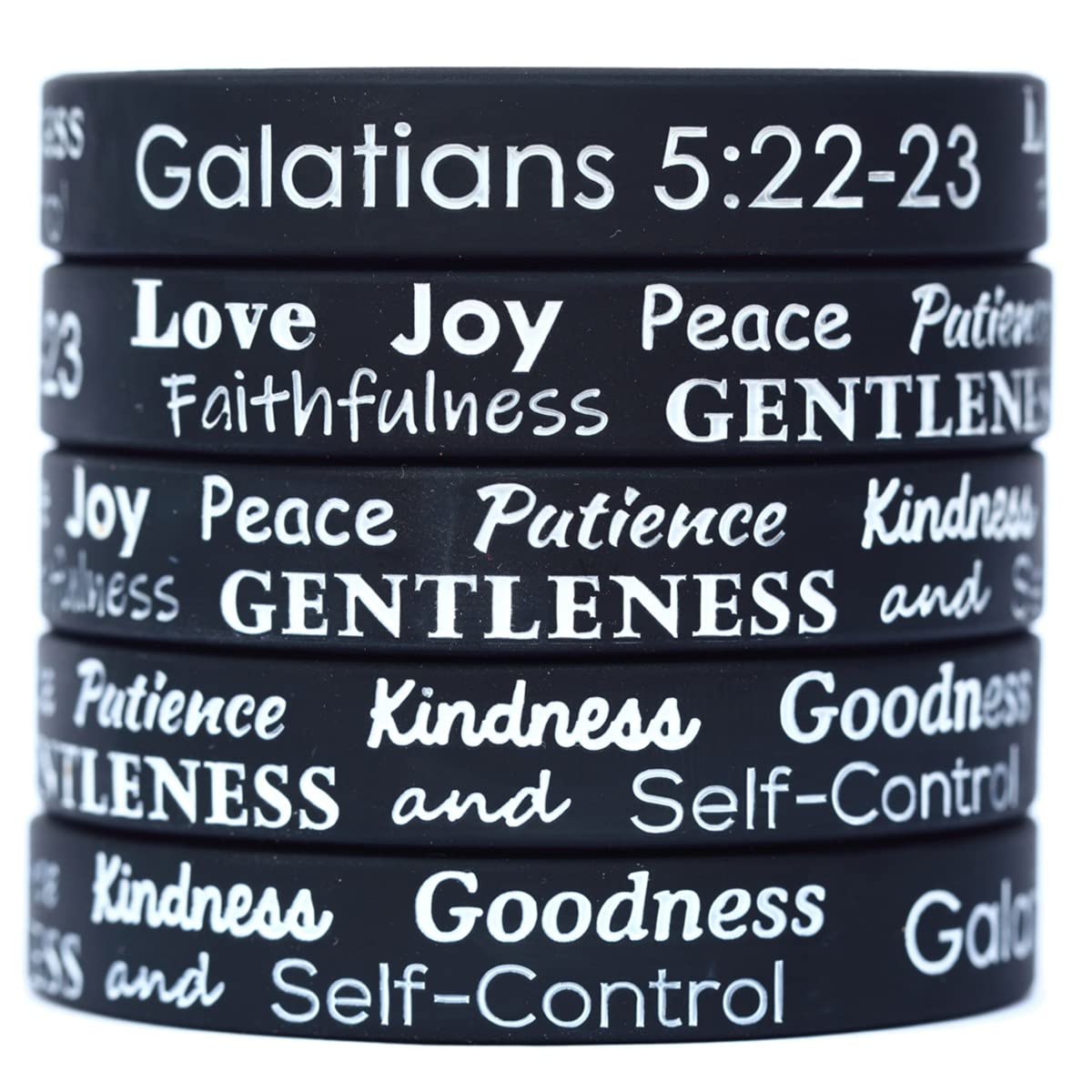 5-Pack Love Joy Peace Patience Bracelets - Galatians Fruit of the Spirit Wristbands for Women & Men - Christian Faith Jewelry Gift for Bible Study, Church, Prayer & Daily Inspiration