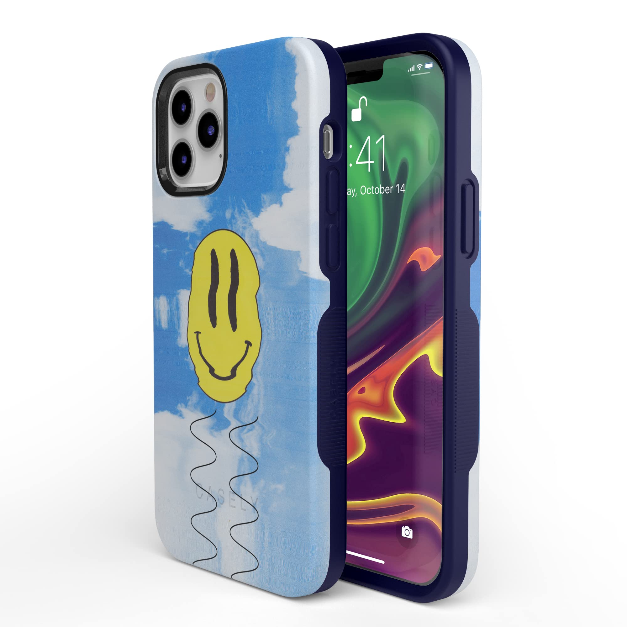 Casely iPhone 12/12 Pro Case - Glitch Smiley Face Design with MagSafe Compatibility | Shockproof Protective Cover | Perfect for Everyday Use, Travel & Work