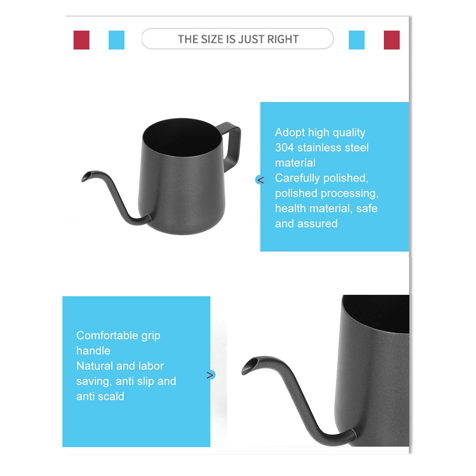Premium 250ml Stainless Steel Gooseneck Kettle - Precision Pour Over Coffee & Tea Kettle with Hanging Ear, Black - Perfect for Home Brewing, Specialty Coffee Shops & Tea Enthusiasts
