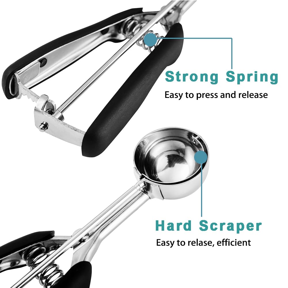 4 Tbsp Cookie Scoop - #16 Stainless Steel Cookie Dough Scoop with Spring-Loaded Mechanism (60ml/2oz) - Perfect for Baking Cookies, Muffins, Cupcakes & Ice Cream - Ergonomic Non-Slip Grip for Comfortable Use in Home Kitchens & Bakeries