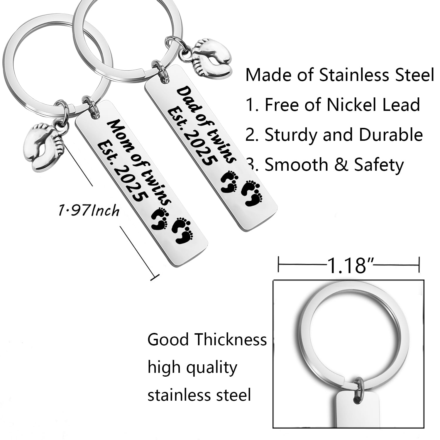 FUSTMW Twin Parents Gift - Keychain for Dad & Mom of Twins, Established 2025 - Perfect Baby Reveal & Expecting Parents Present - Ideal for Gender Reveal Parties & New Parent Celebrations