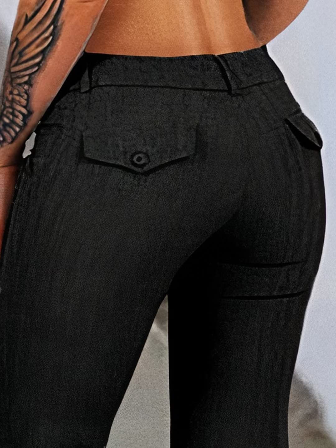 Flamingals Women's Low Rise Wide Leg Flare Dress Pants - Comfortable Office Work Trousers for Business Casual & Professional Outfits