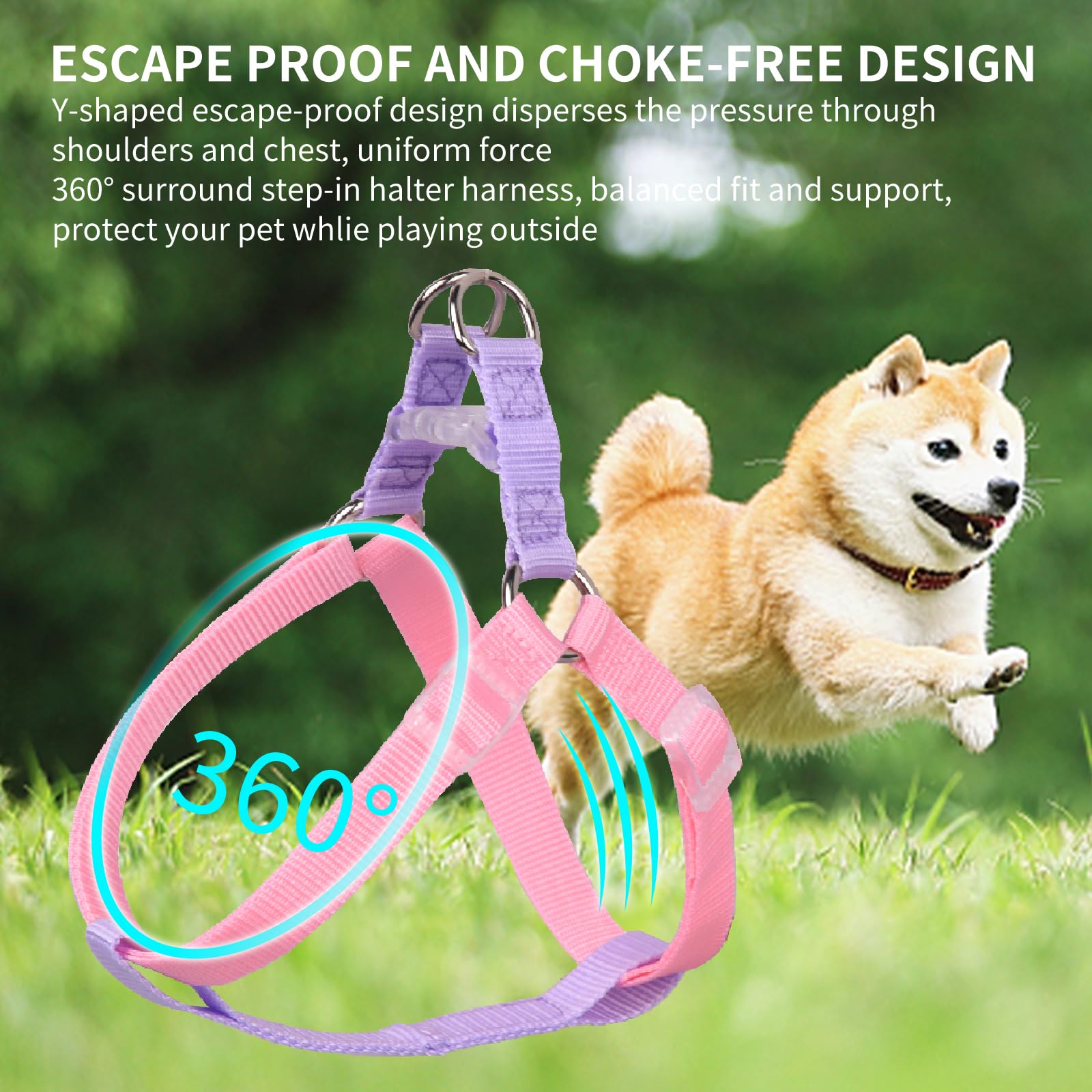 AIITLE Upgraded No-Pull Dog Harness with Padded Handle - Escape-Proof Easy Walk Harness Collar Leash Set for Small Dogs (Pink-Purple) - Perfect for Training, Walking & Outdoor Adventures