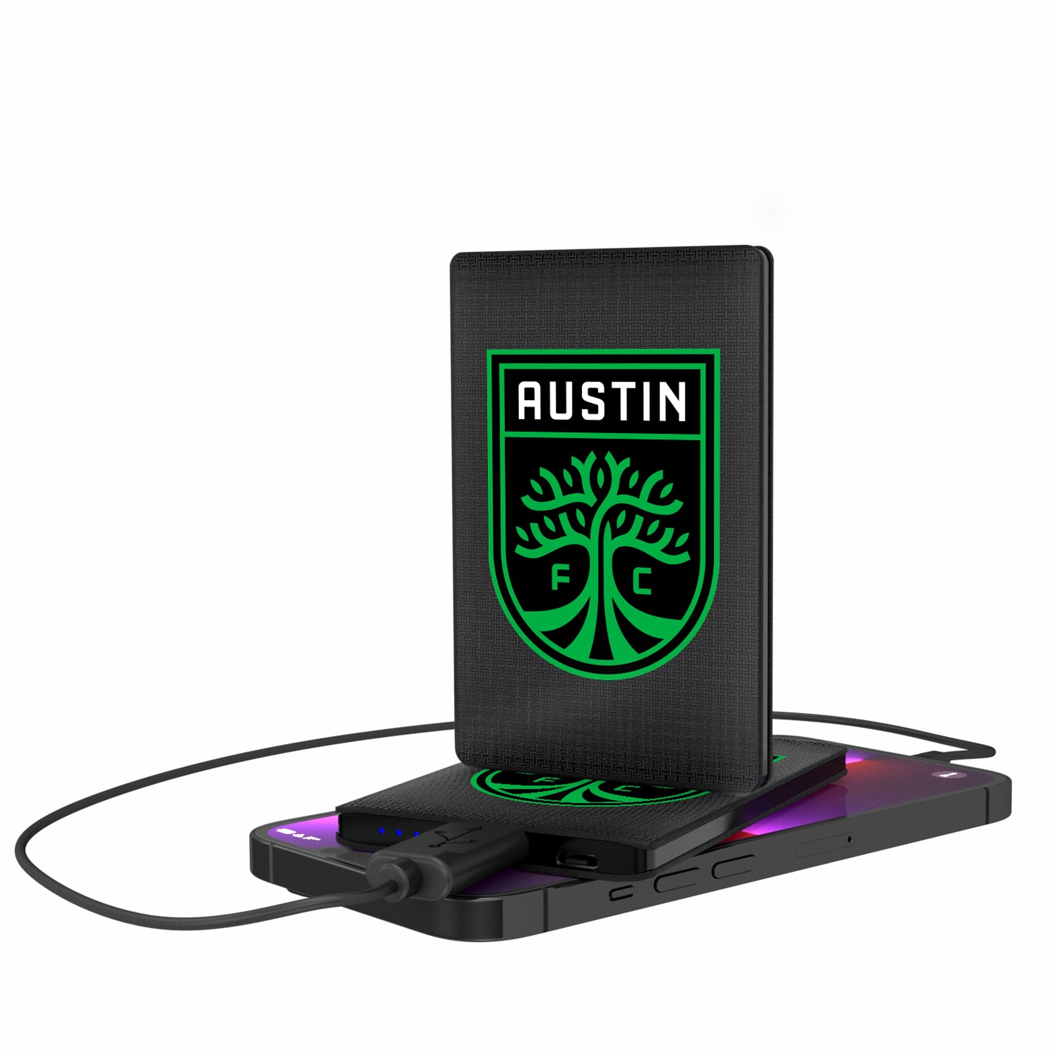 Austin FC Portable 2500mAh Credit Card-Sized Power Bank - Ultra Thin Linen Design for On-the-Go Charging | Perfect for Travel, Work & Soccer Games