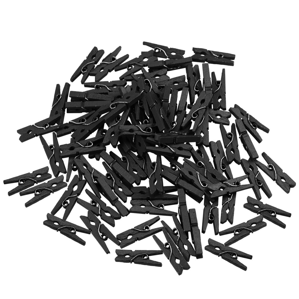 VOSAREA 100PCS Black Wooden Clothespins - Mini Multipurpose Pegs for Photos, Paper, Clothing & Artwork Organization - Perfect for Scrapbooking, Bulletin Boards & DIY Crafts