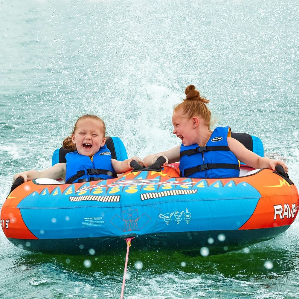 RAVE Sports Tirade II Inflatable Boat Towable Tube - 1-2 Rider Water Sports Towable for Lakes & Rivers, Perfect for Summer Fun & Family Adventures