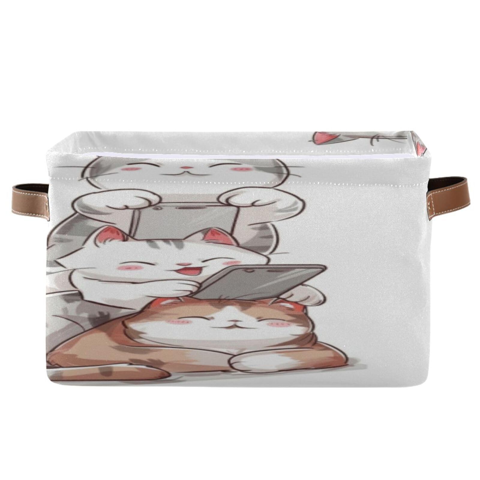 Large Fabric Storage Bins with Handles - Collapsible Closet Organizers for Clothes, Toys & Home | Cat Pattern Design