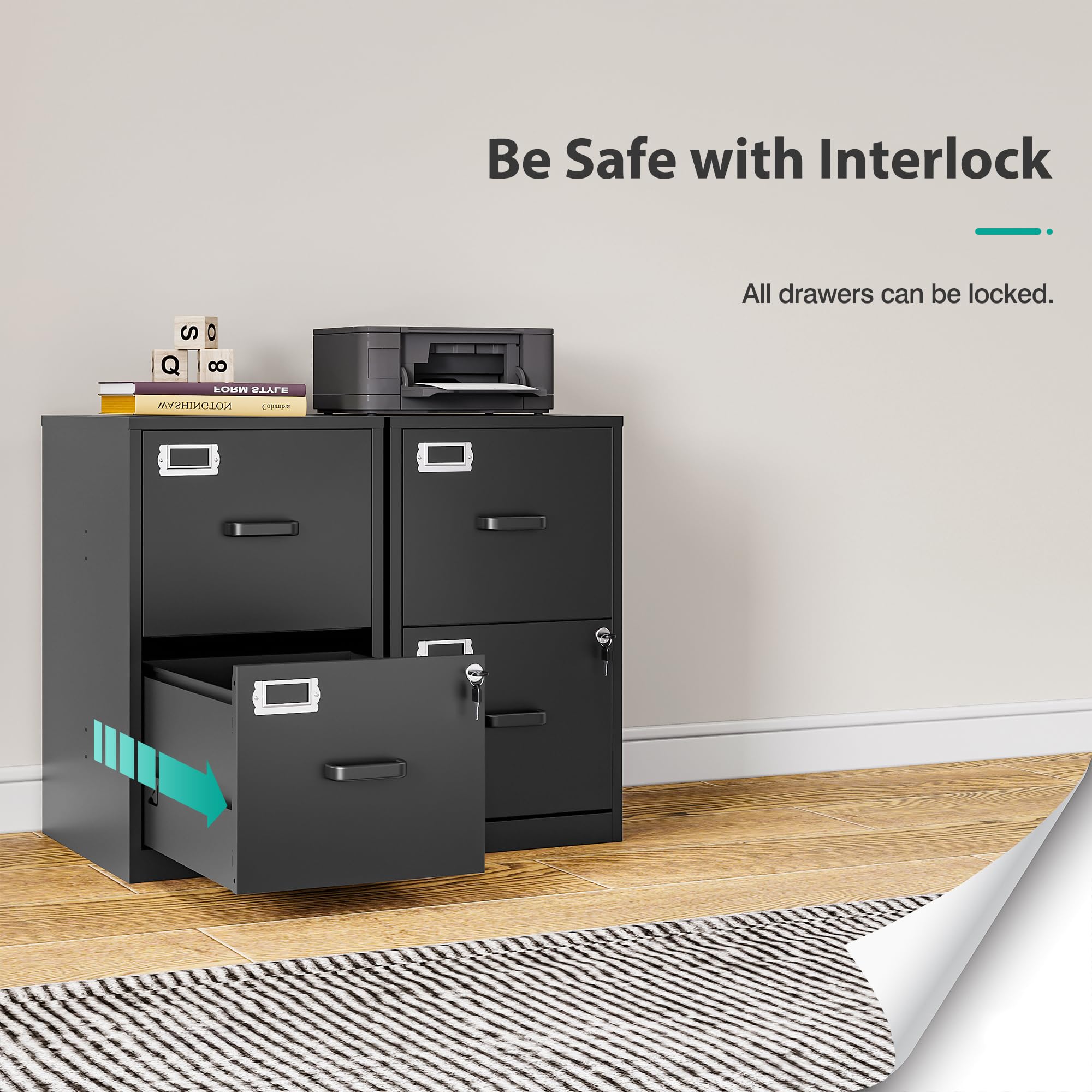 SESESOL 2-Drawer Locking File Cabinet - Vertical Metal Filing Cabinet for Home Office, Under Desk Storage, Letter Size Document Organizer - Perfect for Office, Study Room & Home Workspace Organization