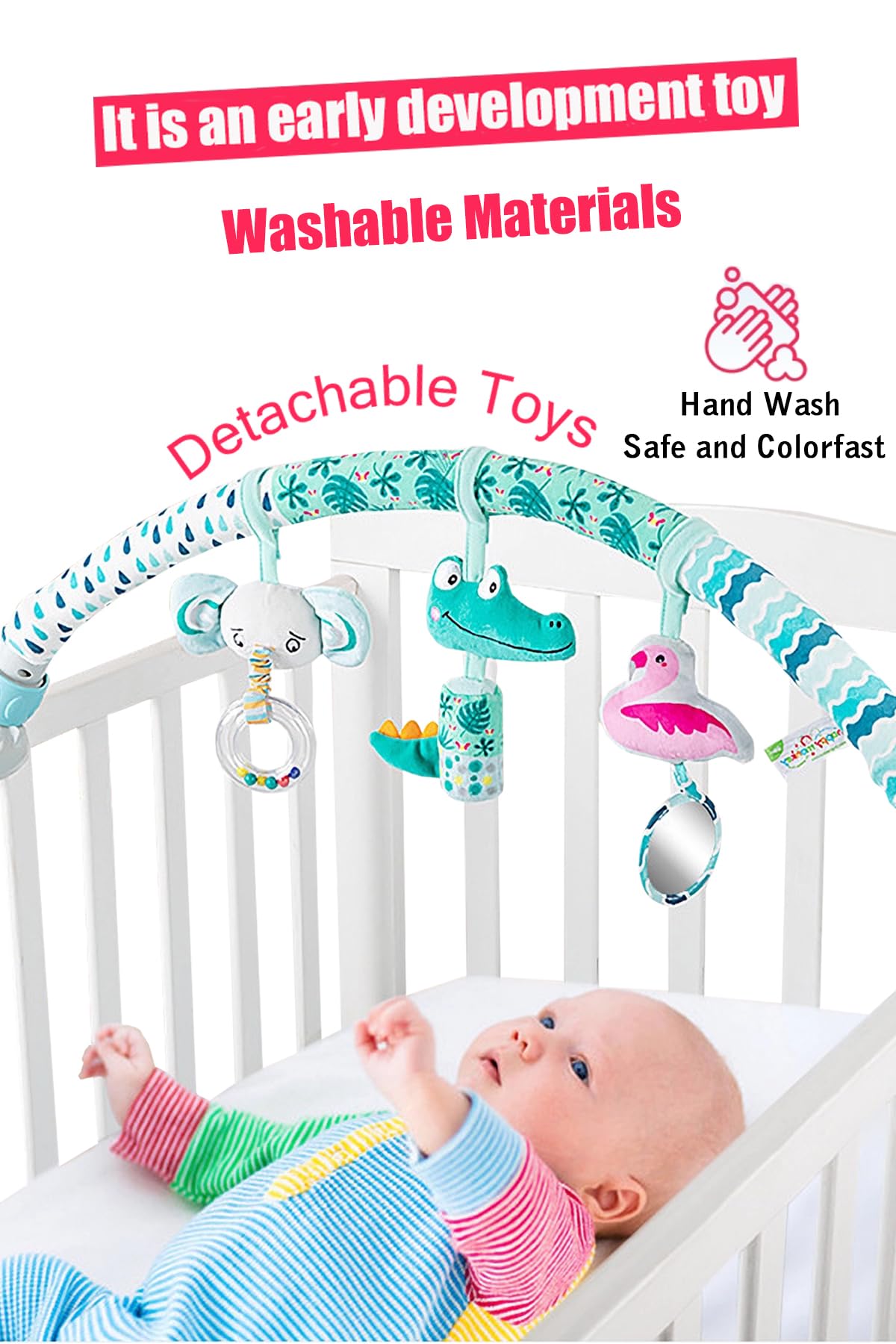 **Paul Hamilton Baby Stroller Arch Toys - Adjustable Hanging Toys for Crib, Stroller & Car Seat | Interactive Bouncer Toy Bar & Bassinet Mobile | Perfect Baby Shower Gift (Crocodile Design, Model S-19) - Ideal for Playtime, Travel & Nursery Decor**