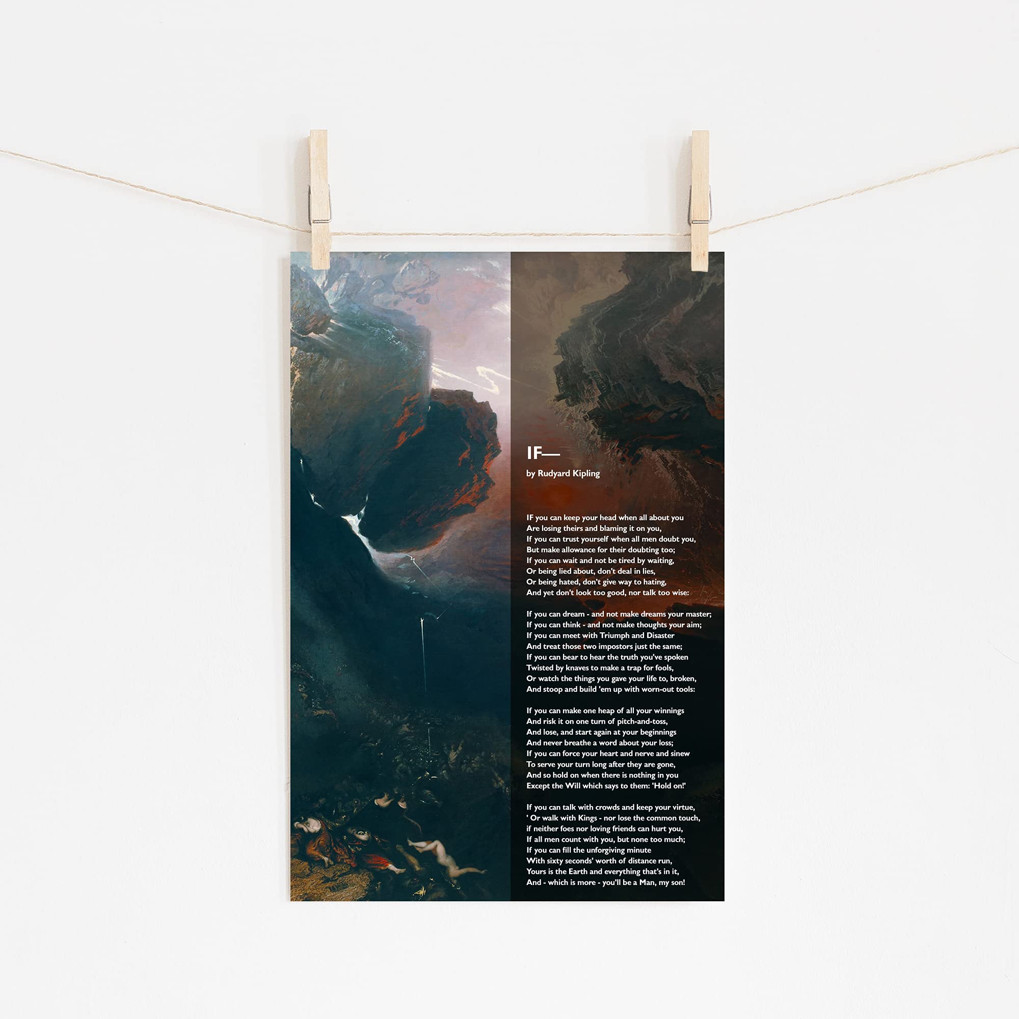 Rudyard Kipling 'If' Poem Art Print - Textured Paper Poster with Heaven & Hell Background - 24x16 Inch Wall Decor - Perfect for Home Office, Library & Gift Giving