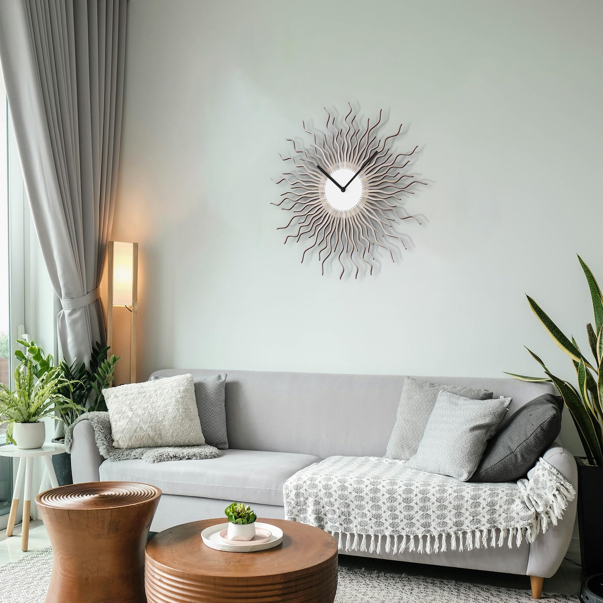 23.5 Inch Extra Large Sunburst Wall Clock - Modern Starburst Decor, Contemporary Silver Medusa Design - Handmade XL Wall Clock for Living Room, Bedroom & Office Decor