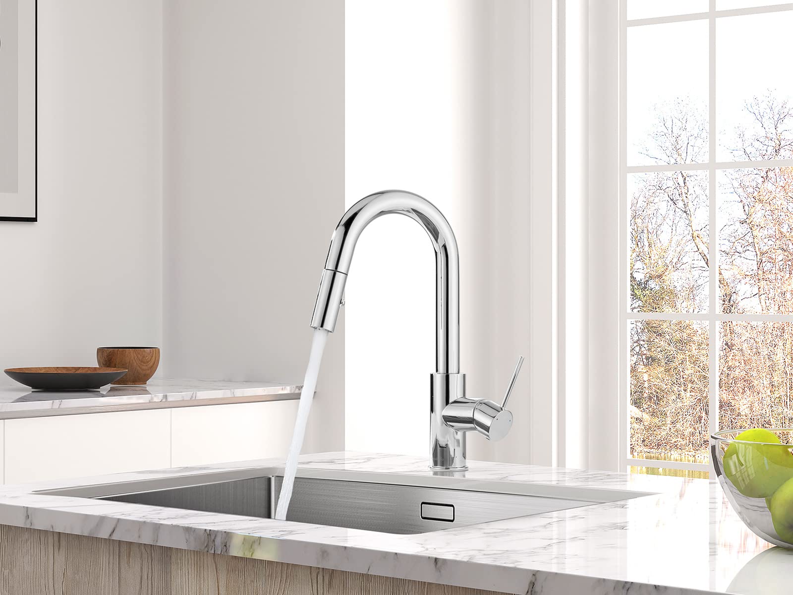 AS59CH Chrome Pull Down Bar Faucet & ASF026CH Chrome Built-in Soap Dispenser Set - Premium Kitchen Sink Combo for Modern Homes