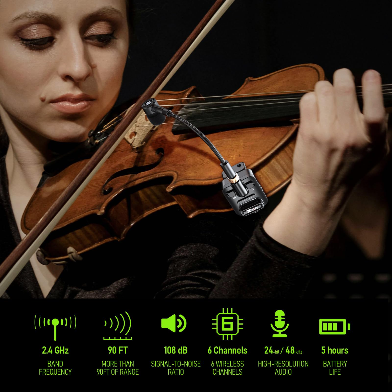 Xvive U9 2.4GHz Wireless Microphone System for Violin, Viola & Mandolin - Professional Instrument Mic Transmitter & Receiver for Live Performances & Studio Recording