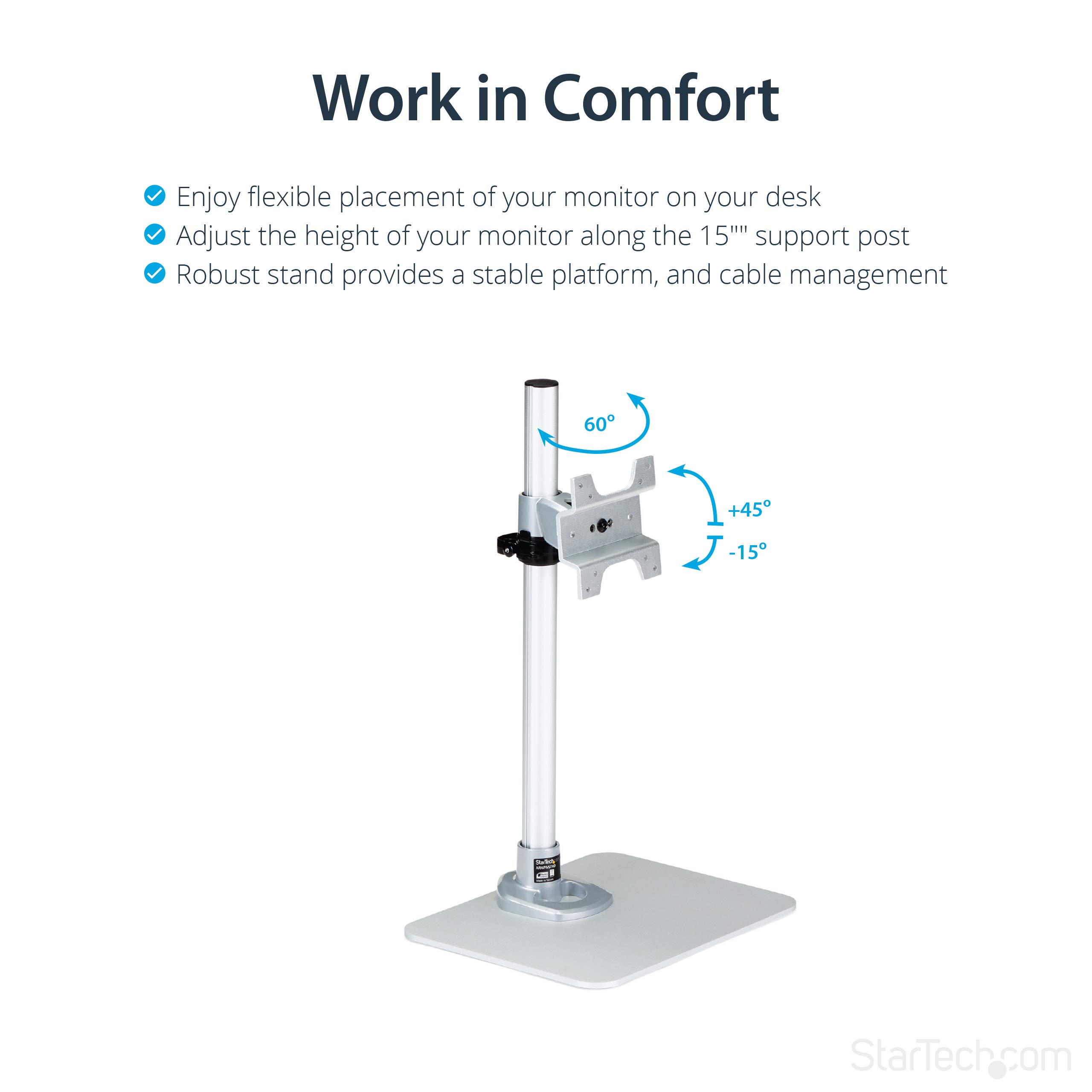 StarTech.com Adjustable Single Monitor Stand - Heavy Duty VESA Mount for 12