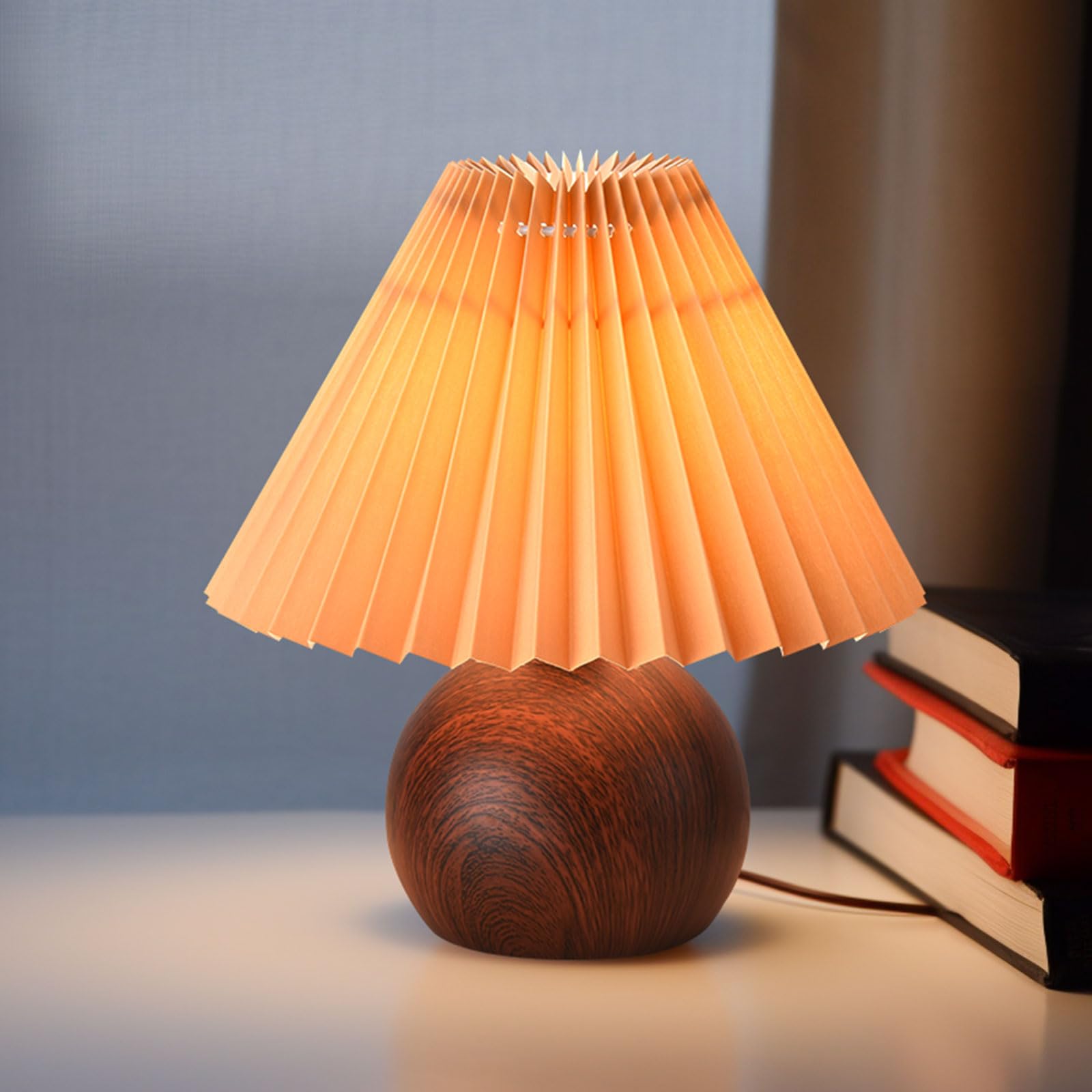 KUNJOULAM Small Pleated Table Lamp - Modern Bedside Nightstand Lamp with Coffee Lampshade, Cute Decorative Lamp for Bedroom, Living Room, Home Office, and Dorm Decor with E12 Bulb, Perfect for Cozy Reading Nooks and Ambient Lighting