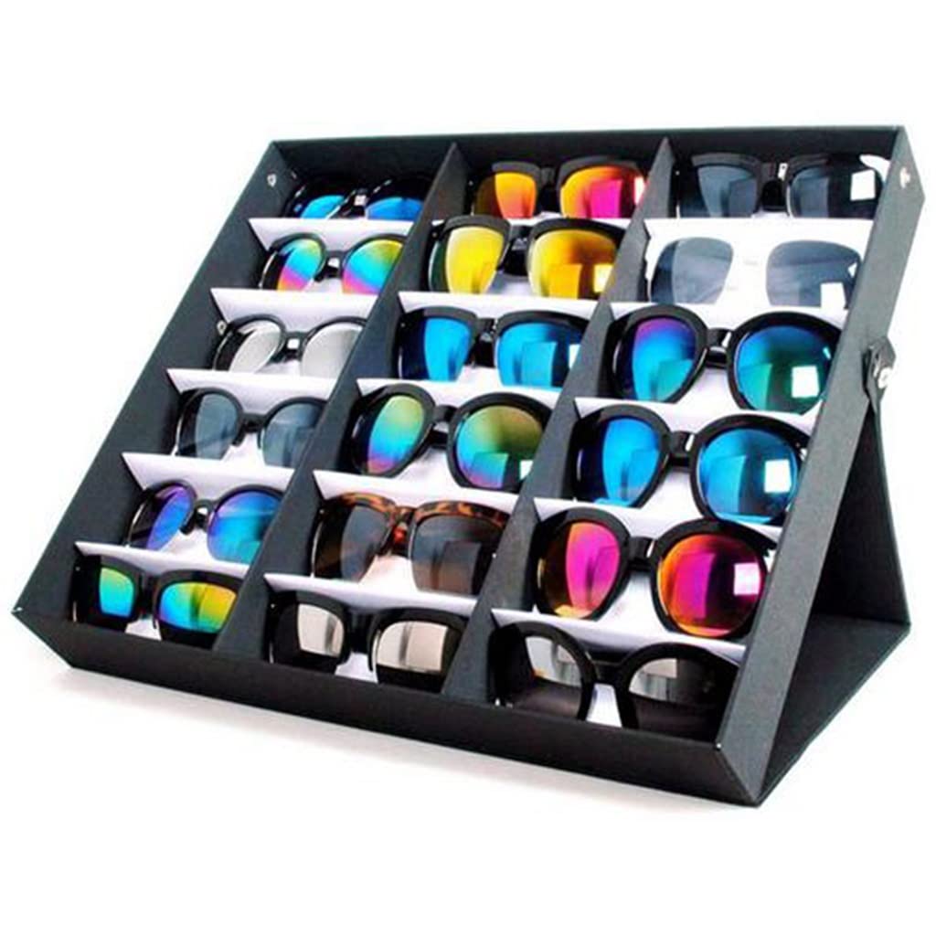 XWWDP 18-Pair Sunglasses Display Stand with Storage Box - Black Eyewear Retail Display Case & Tray for Sunglasses Shop Organization (Perfect for Retail Stores, Boutiques & Opticians)