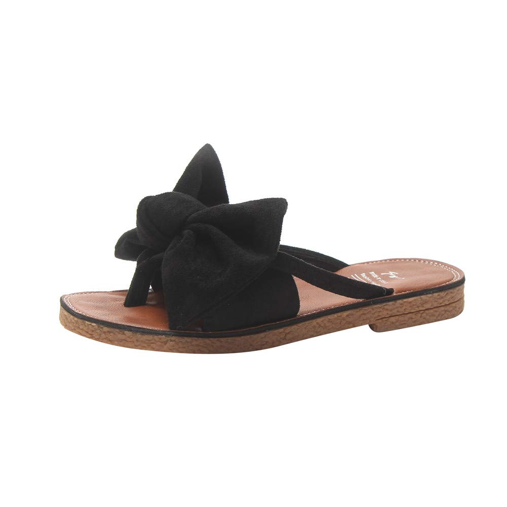 Women's Flat Slide Sandals with Cork Sole & Cute Knot Bow - Comfortable Canvas Summer Sandals for Beach, Pool, and Casual Outings