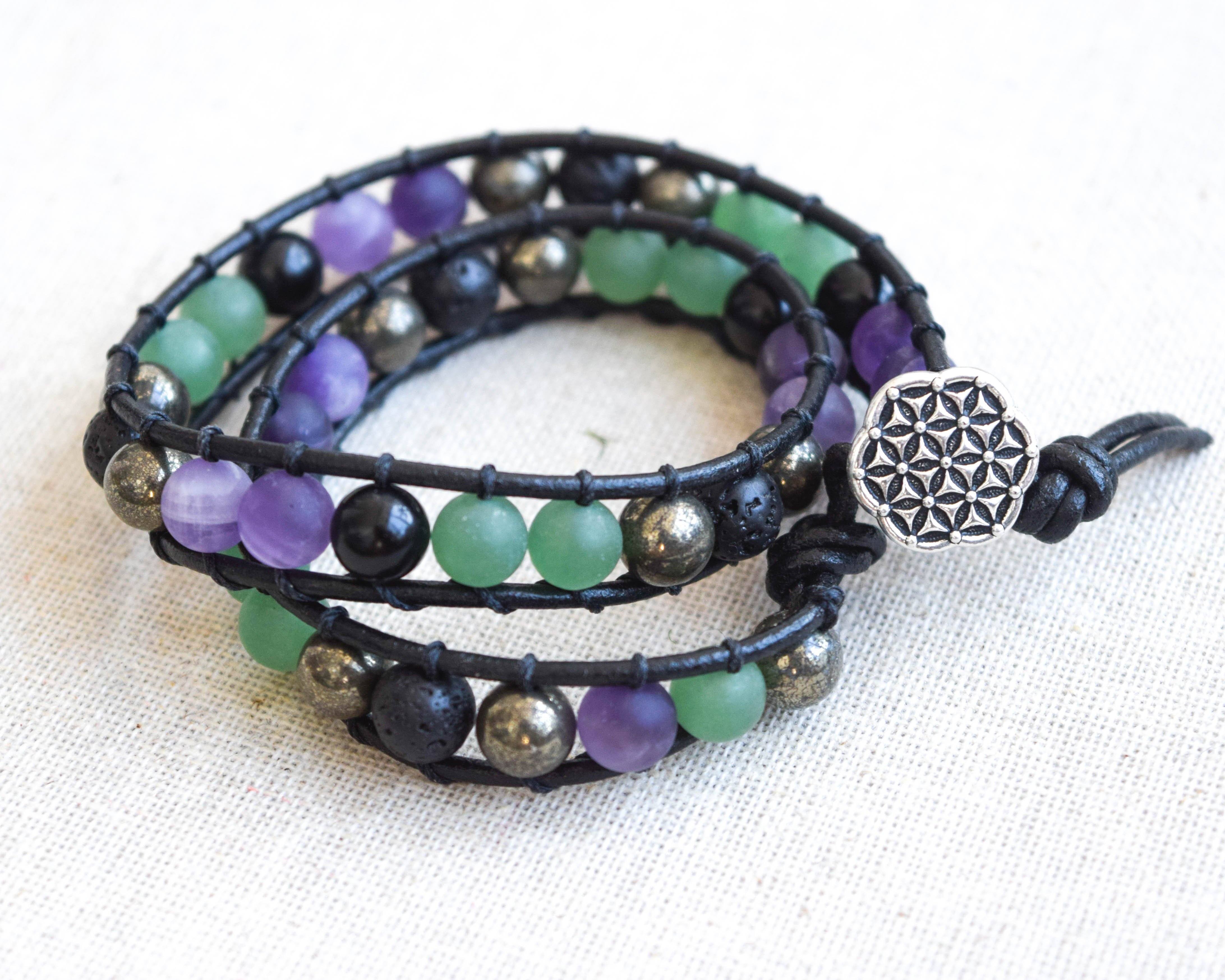 Amethyst Wrap Bracelet - Natural Crystal Healing Jewelry for Women, Adjustable Choker Style, Aromatherapy & Stress Relief - Perfect for Meditation, Yoga & Spiritual Gifts
