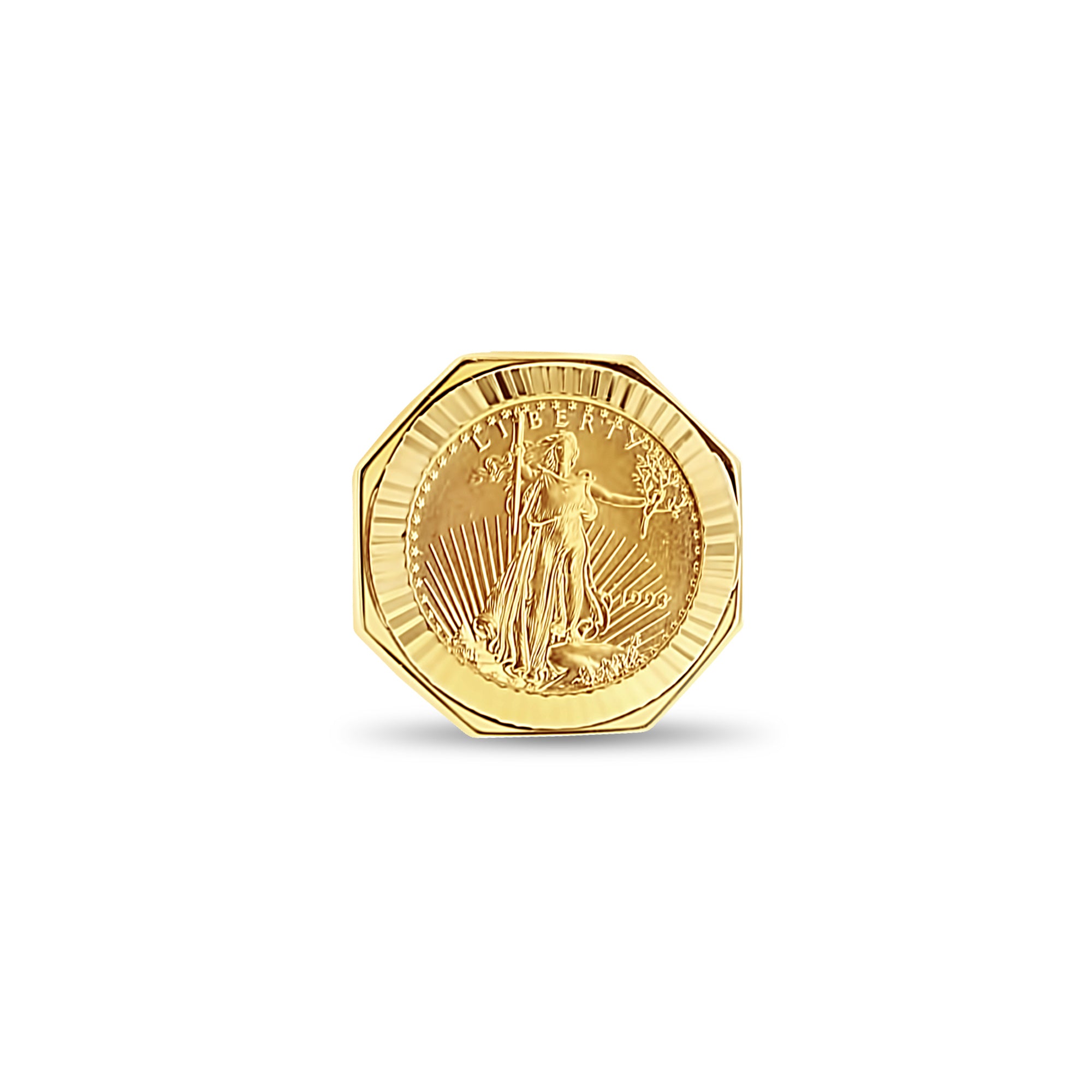 22K Fine Gold 1/10OZ Liberty Coin Ring with Fluted Bezel - Elegant Jewelry for Men & Women, Perfect for Weddings, Anniversaries and Special Occasions