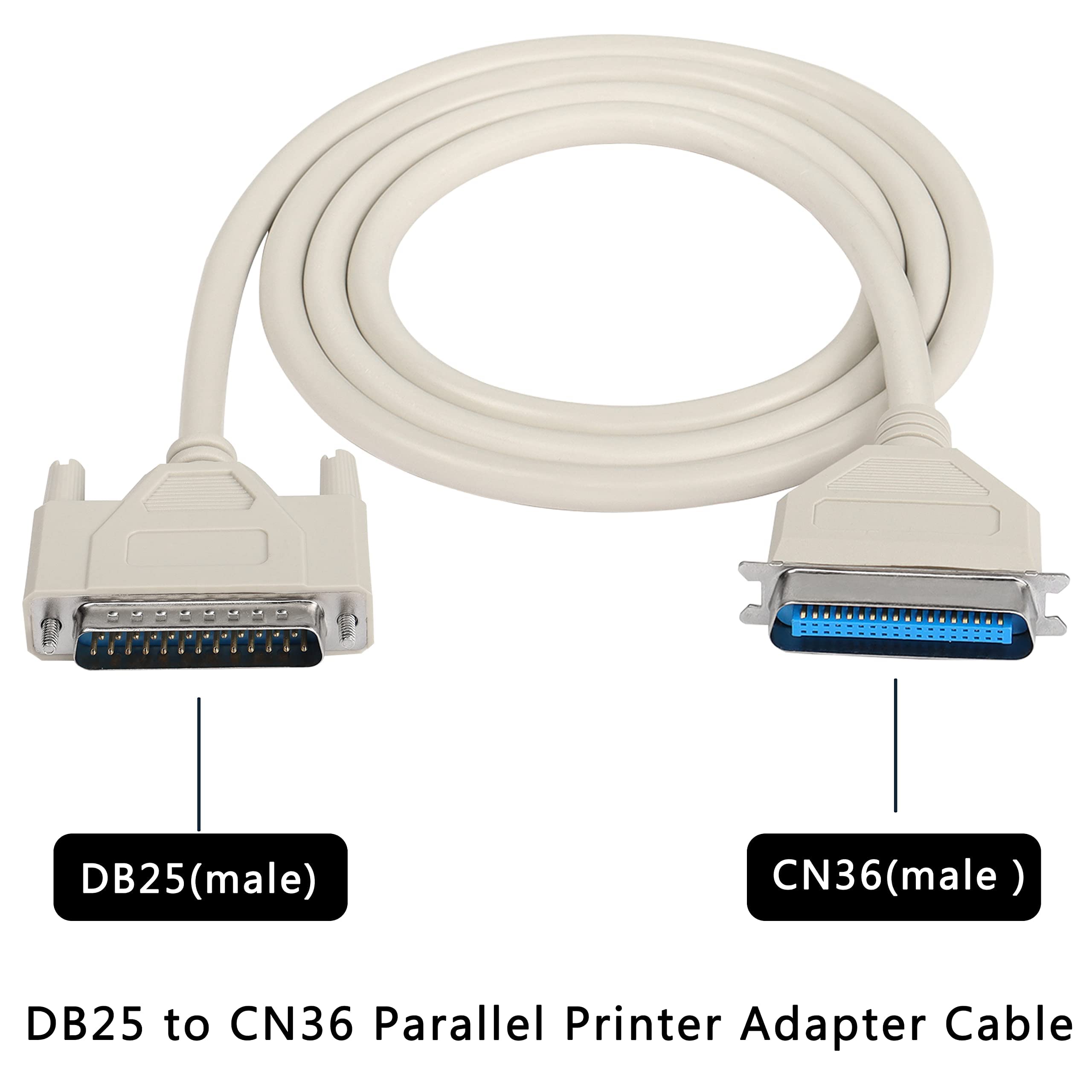 DB25 to CN36 Parallel Printer Cable - 25 Pin Male to 36 Pin Male Centronics Extension Adapter (1.5M, 25C*30AWG) for Computer & Printer Connectivity - Ideal for Office, Home Printing & Legacy Device Connections