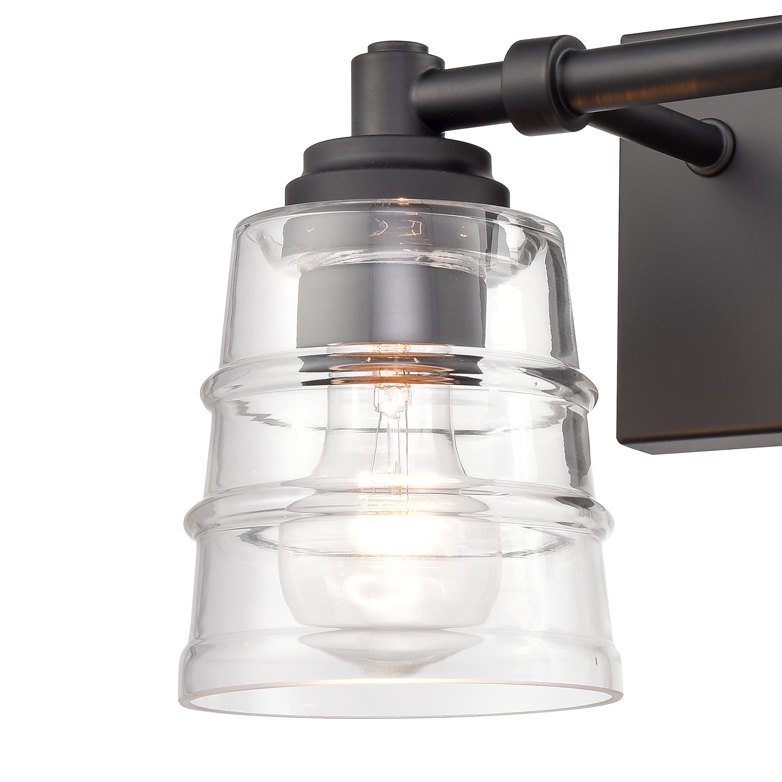 Elk Home Pulsate 2-Light Vanity Bathroom Light Fixture - Matte Black Finish with Clear Glass Shades, Transitional Style for Bathroom, Powder Room or Dressing Area