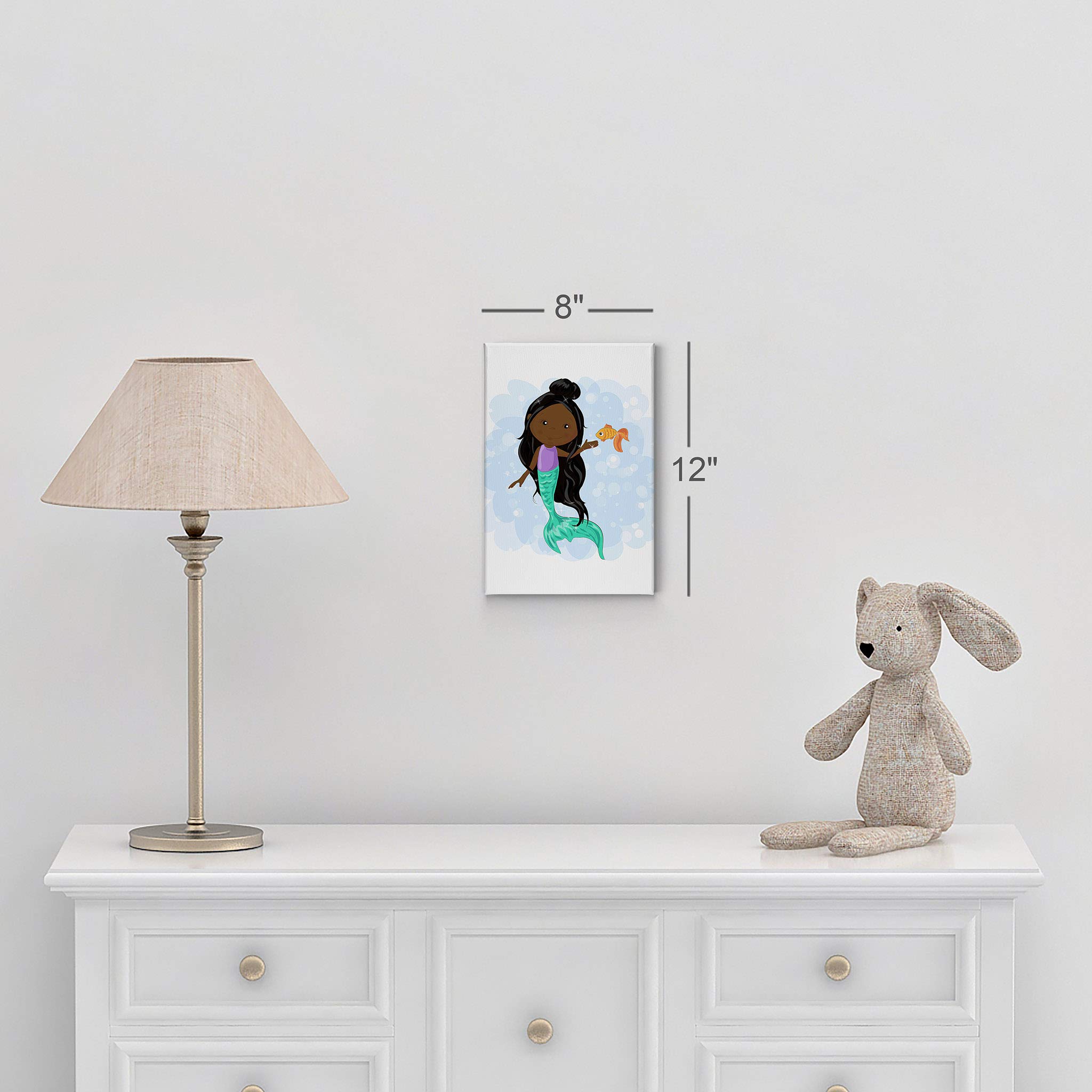 Cute African American Mermaid Canvas Print - Smile Art Design with White Background, 36x24 Inch, Ready to Hang Wall Art for Kids Room, Nursery & Baby Room Decor | Made in USA | Perfect for Birthday Gifts & Coastal Themed Bedrooms
