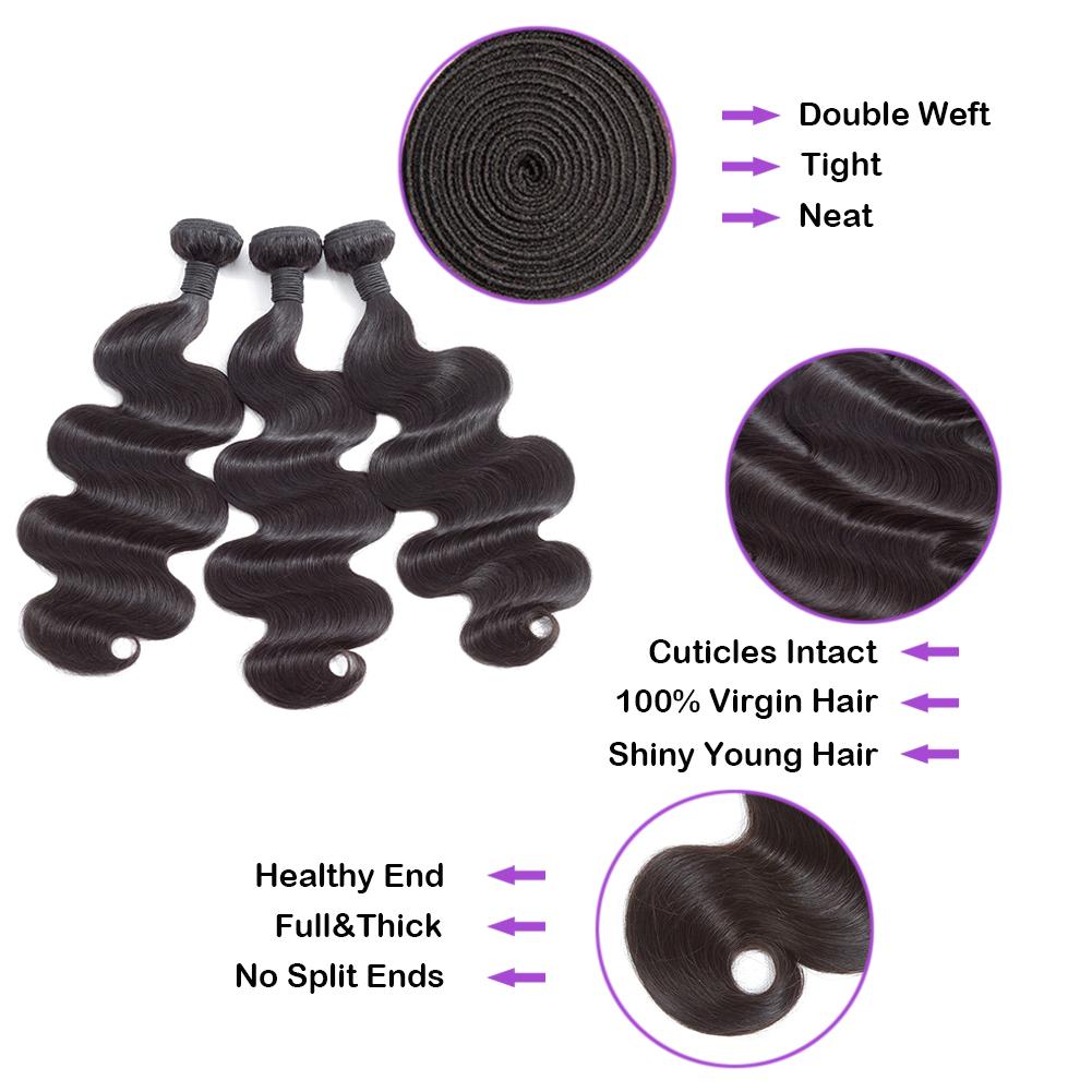 Bundle Deals Body Wave Virgin Human Hair Extensions - 100% Natural Black Hair for Stunning Hairstyles | Perfect for Daily Wear, Parties & Special Occasions