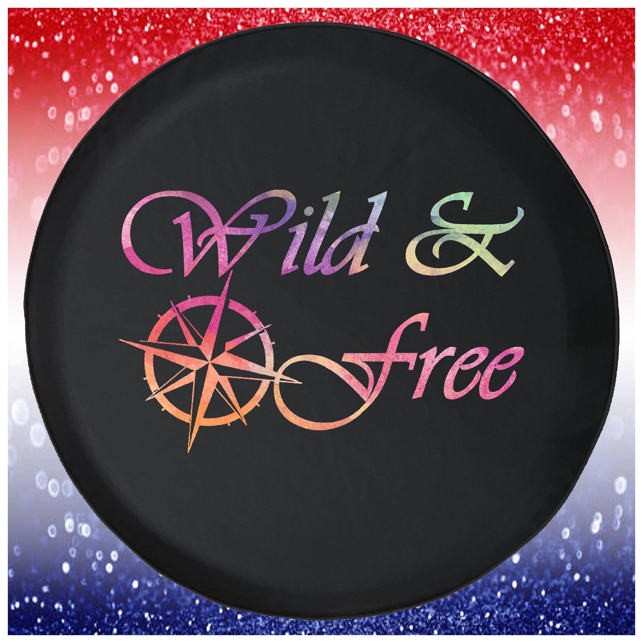 Watercolor Wild & Free Compass Black Spare Tire Cover - 28 Inch Universal Fit for Trailers, Trucks, SUVs, RV Campers - Durable & Stylish Accessory for Off-Road Adventures & Camping Trips