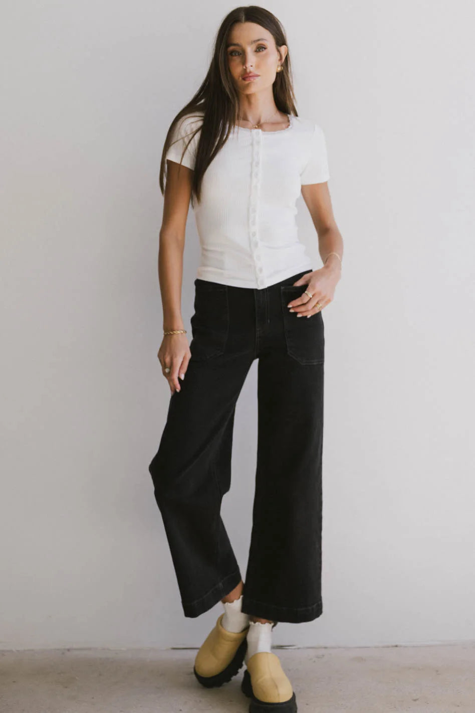Ipsy Ribbed Tee in Ivory - Soft Cotton Women's T-Shirt for Casual Wear & Layering | Final Sale