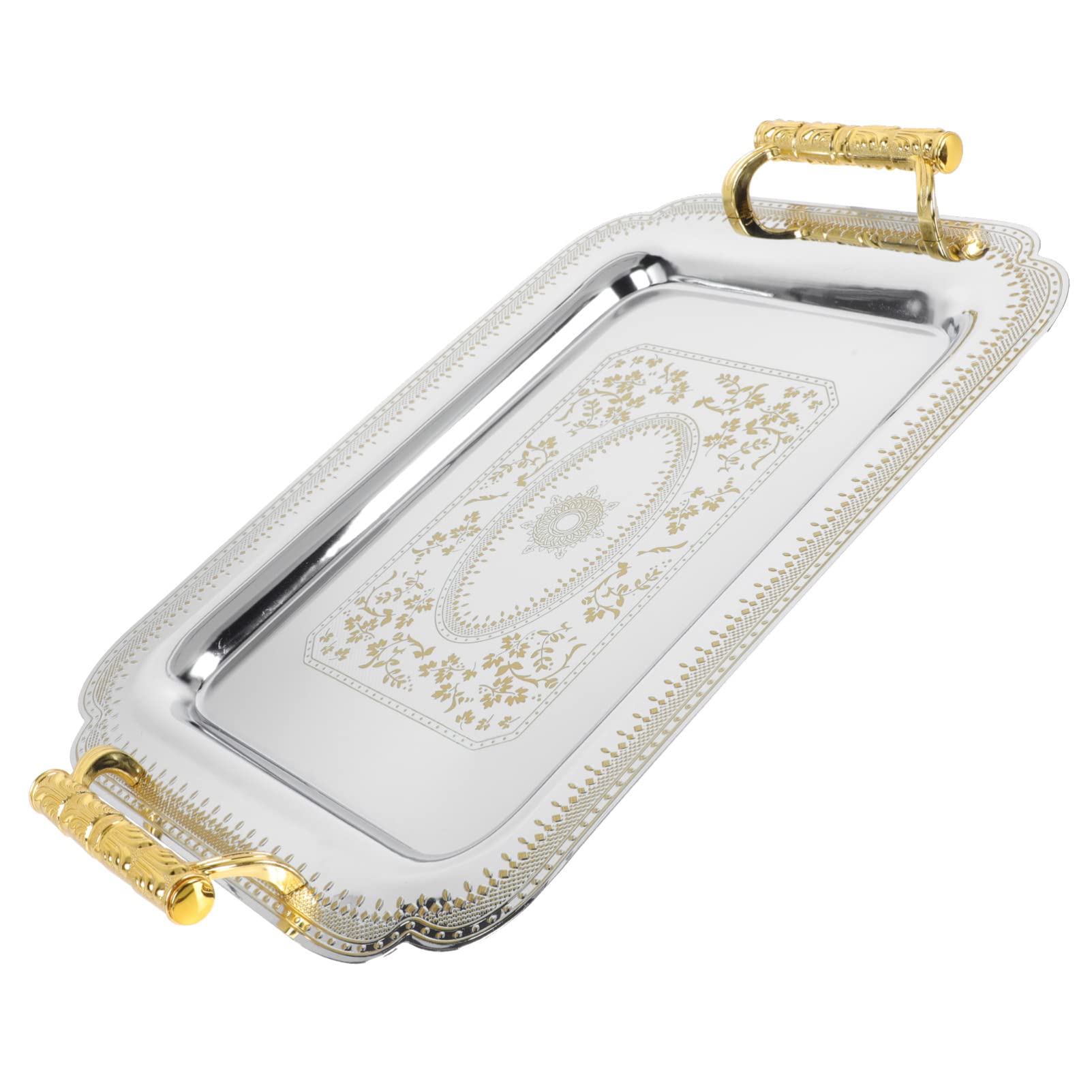 Stainless Steel Serving Tray with Handles - 12 Inch Round Cake Plate for Fruits, Bread, Desserts, Cupcakes | Elegant European Style Tea Bin & Snack Dish | Perfect for Home Kitchen, Restaurant Buffet, Afternoon Tea Party & Wedding Reception
