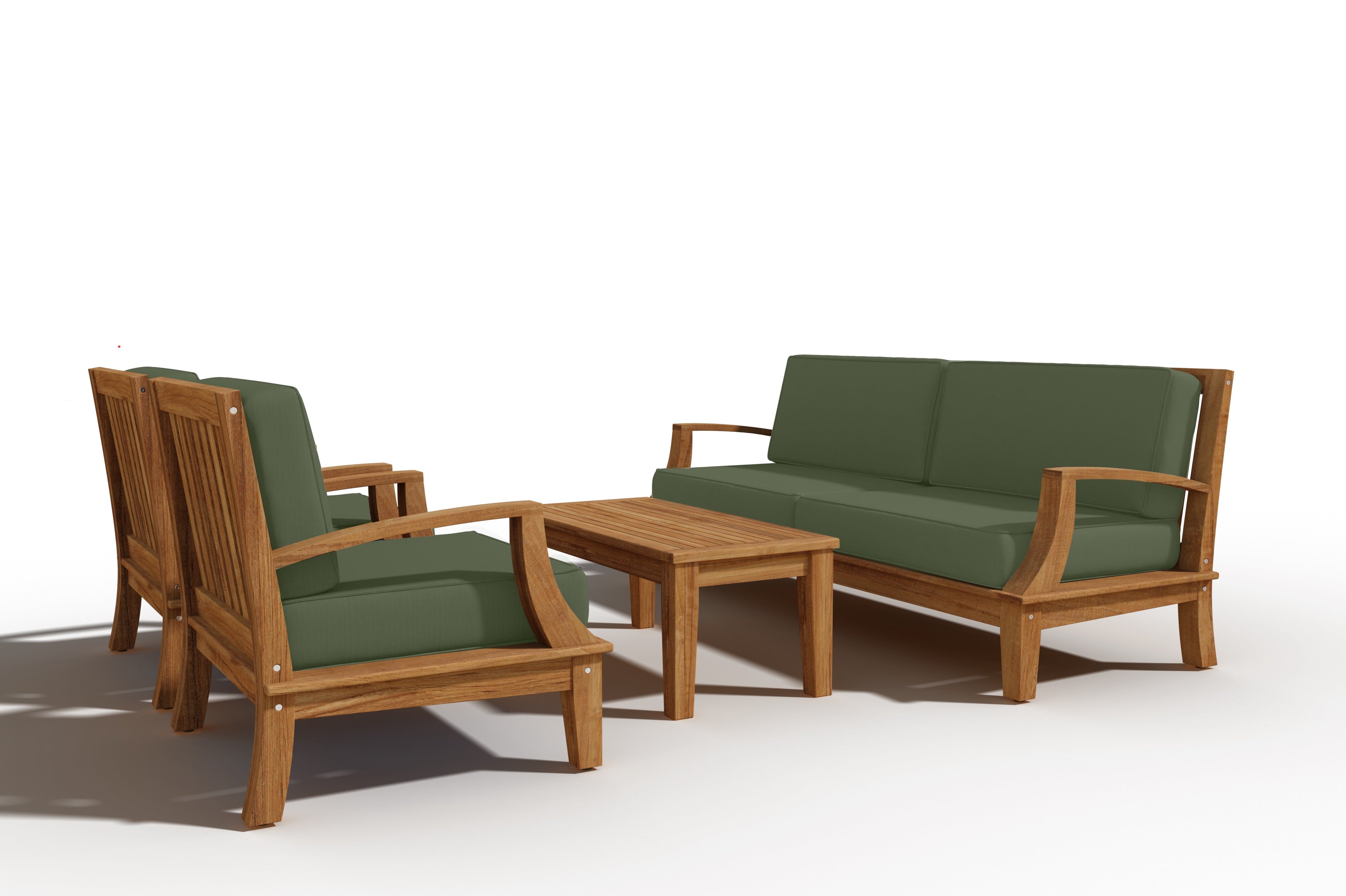 Eliane 4-Piece Teak Outdoor Patio Deep Seating Set with Sunbrella Fern Green Cushions - Durable Weather-Resistant Furniture for Backyard, Garden & Poolside Relaxation