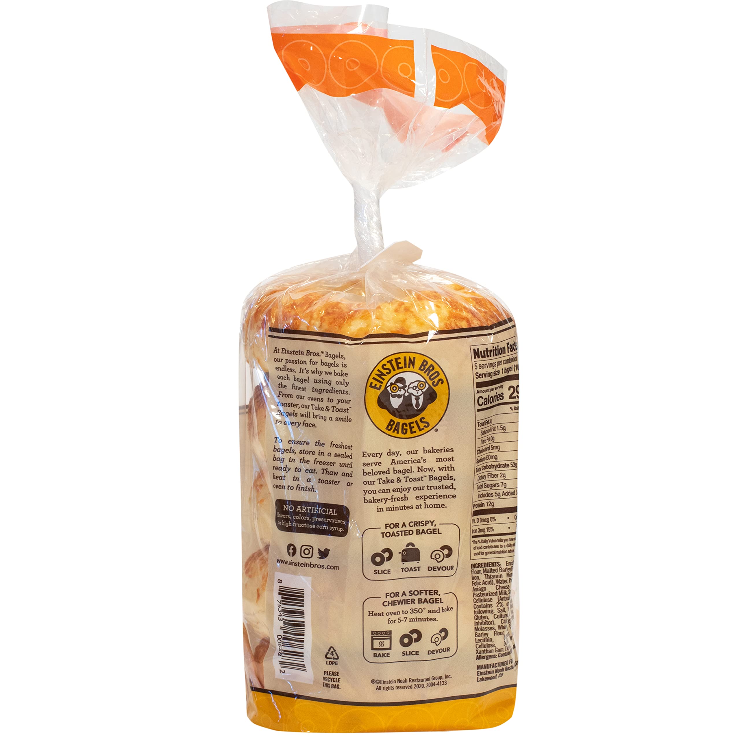 Einstein Bros. Bagels Asiago Cheese Take & Toast - 18.5 oz (5 Count) - Perfect for Breakfast, Office Snacks & Quick Meals