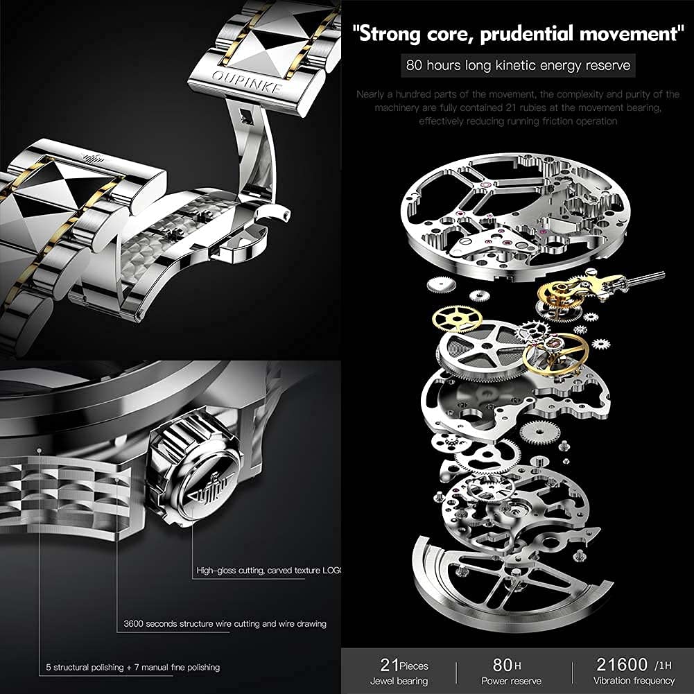 OLEVS Automatic Skeleton Men's Luxury Watch - Mechanical Self-Winding Sapphire Crystal Tungsten Steel Wristwatch - 50M Waterproof & Luminous - No Battery Needed - Perfect for Business, Formal Events & Everyday Wear
