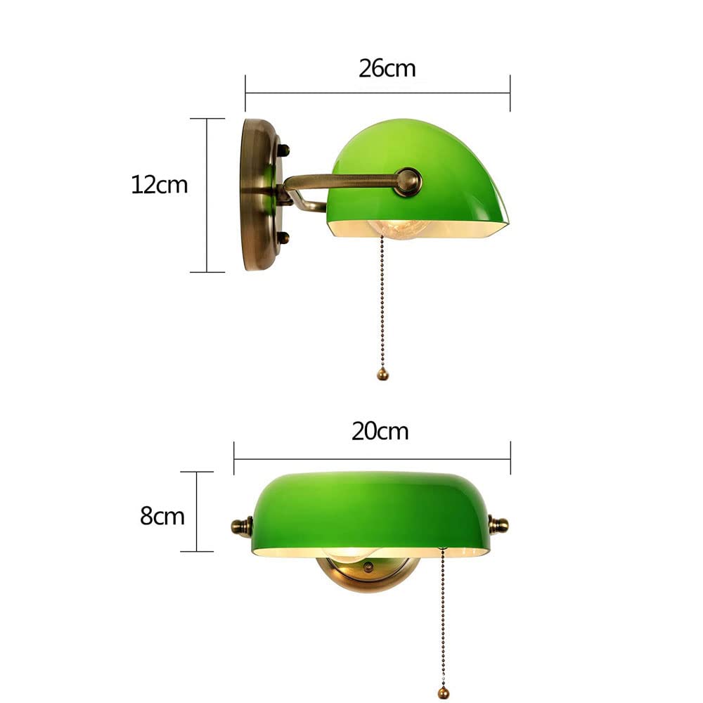 Omesino Traditional Green Banker Lamp - Vintage Reading Light with Pull Chain Switch & Adjustable Shade - Antique Desk Lamp for Study, Hotel Room, Bedside Nightstand - Perfect for Home Office & Library Lighting