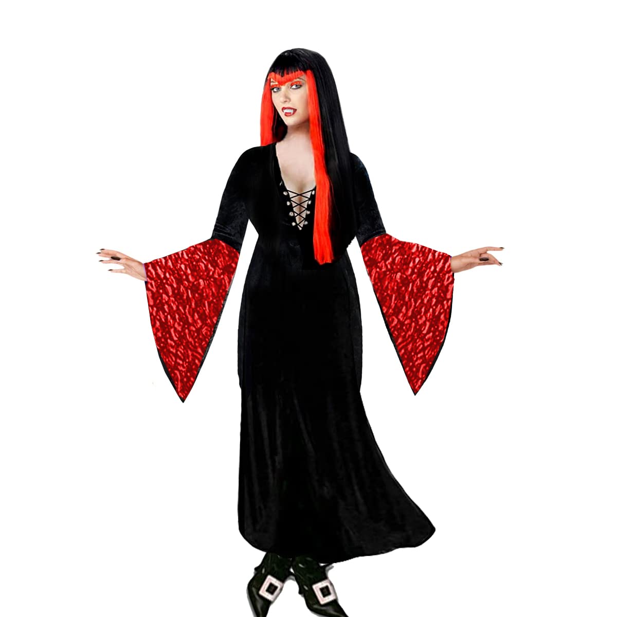 Plus Size Red Vampiress Halloween Costume for Women - Deluxe Dress Up Kit with Cape & Accessories | Gothic Party, Cosplay, Halloween Outfit