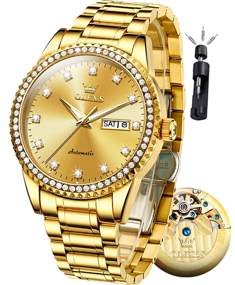 OLEVS Men's Automatic Mechanical Watch - Skeleton Design, Waterproof, Stainless Steel Band - Perfect for Business, Casual & Outdoor Activities