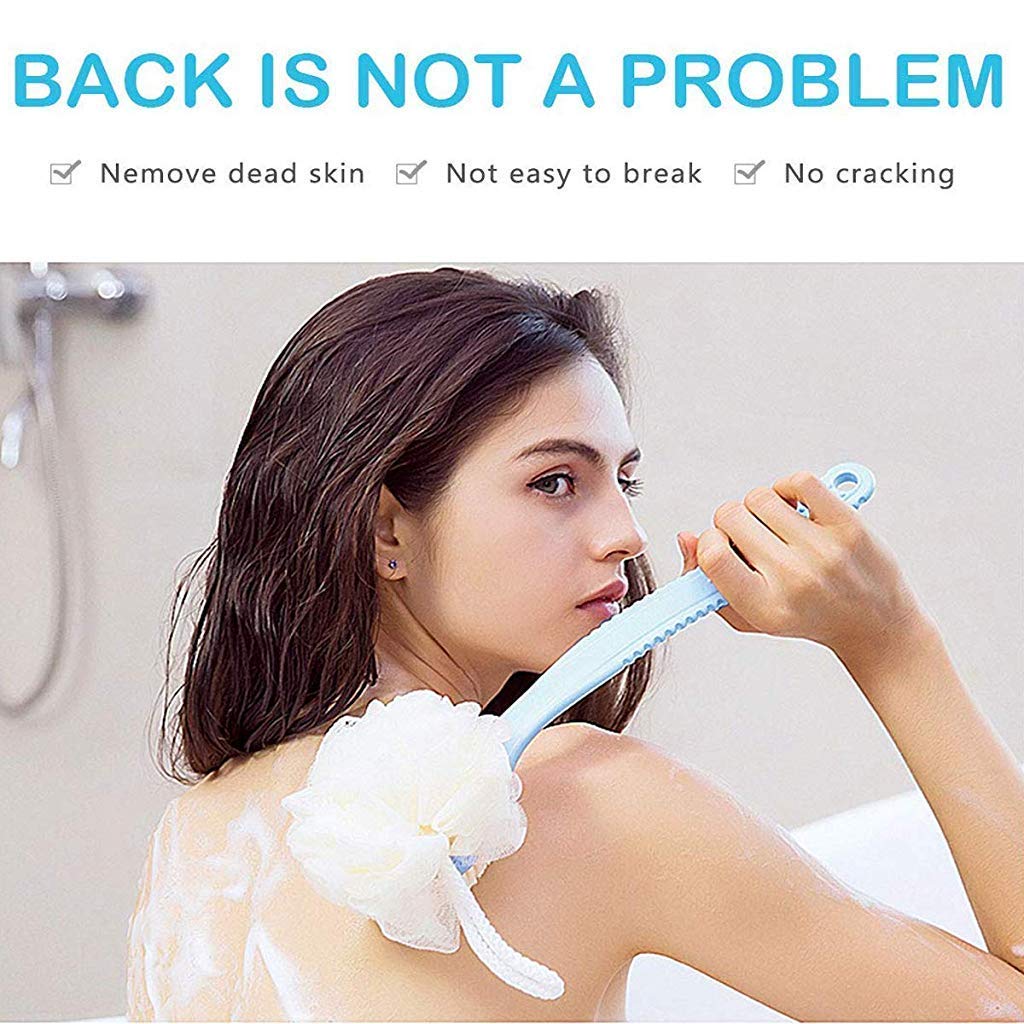 **TRS Back Scrubber Body Brush with Loofah & Mesh Sponge – Exfoliating Dry Brushing Shower Brush with Curved Handle for Men & Women – Pack of 1 – Perfect for Detox, Skin Renewal & Spa-Like Bath Experience**
