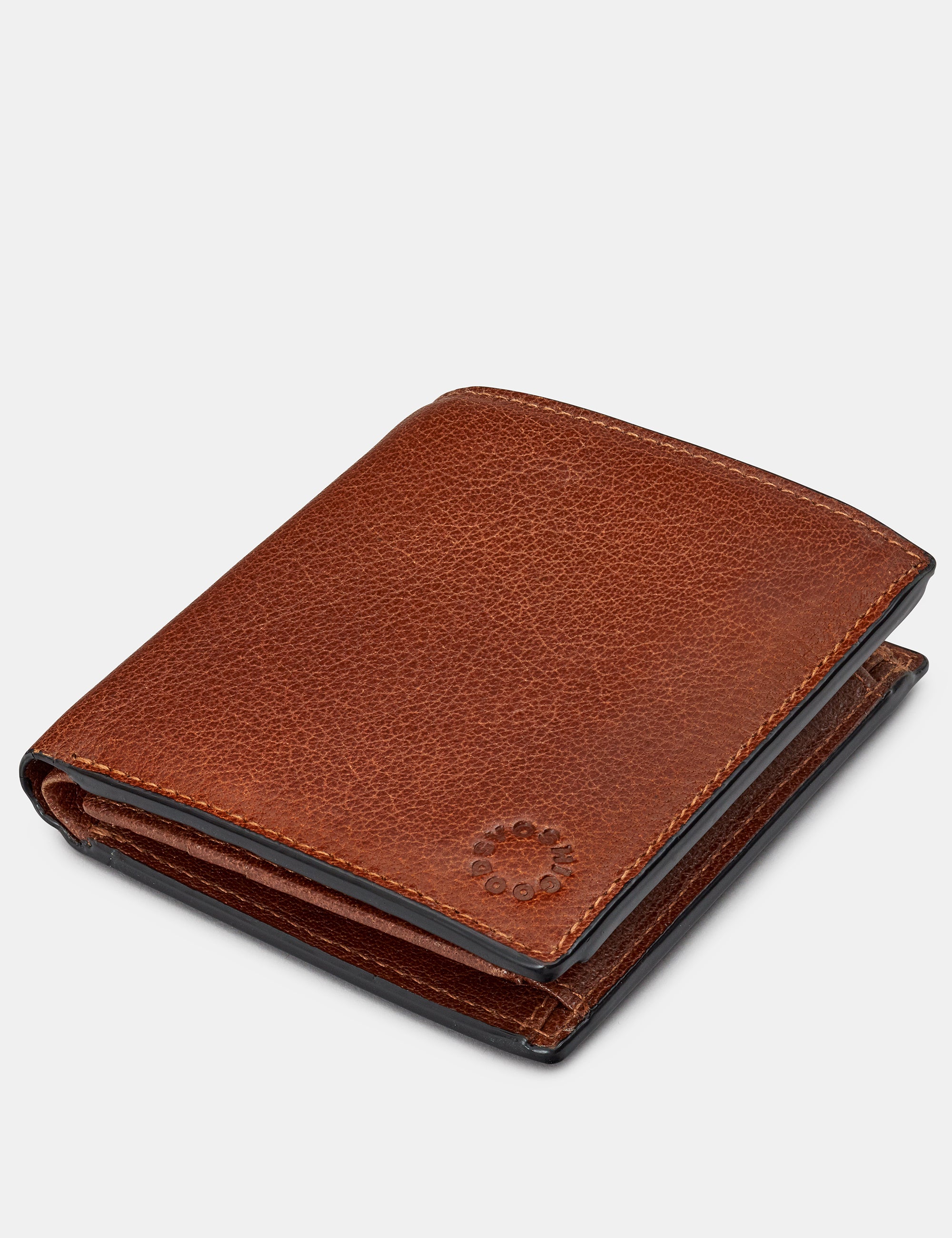 Genuine Brown Leather Two Fold Coin Pocket Wallet for Men - Slim Bifold Wallet with RFID Protection for Everyday Use and Travel