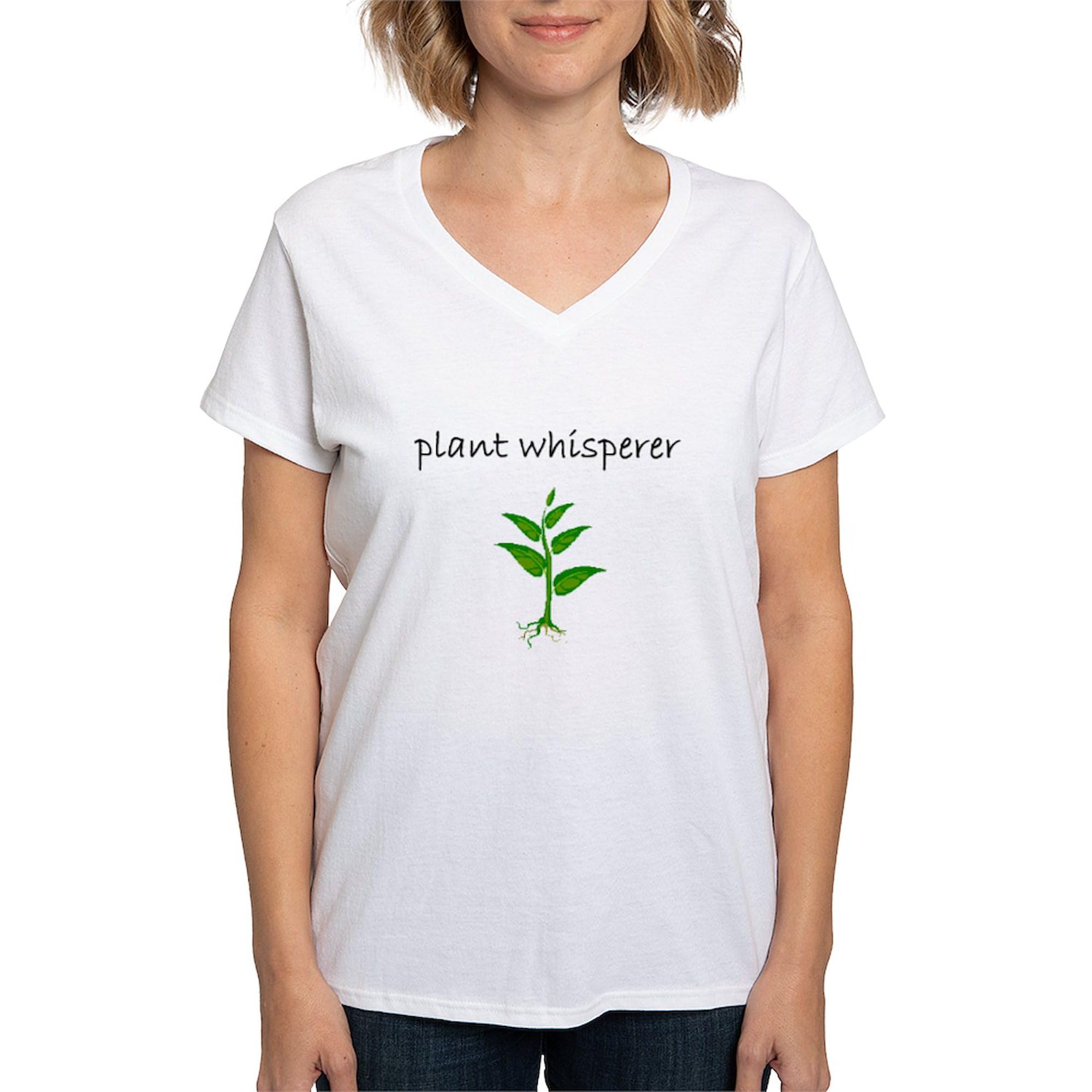 Plant Whisperer Women's Cotton V-Neck T-Shirt - Comfortable Casual Tee for Gardening, Nature Lovers & Plant Enthusiasts