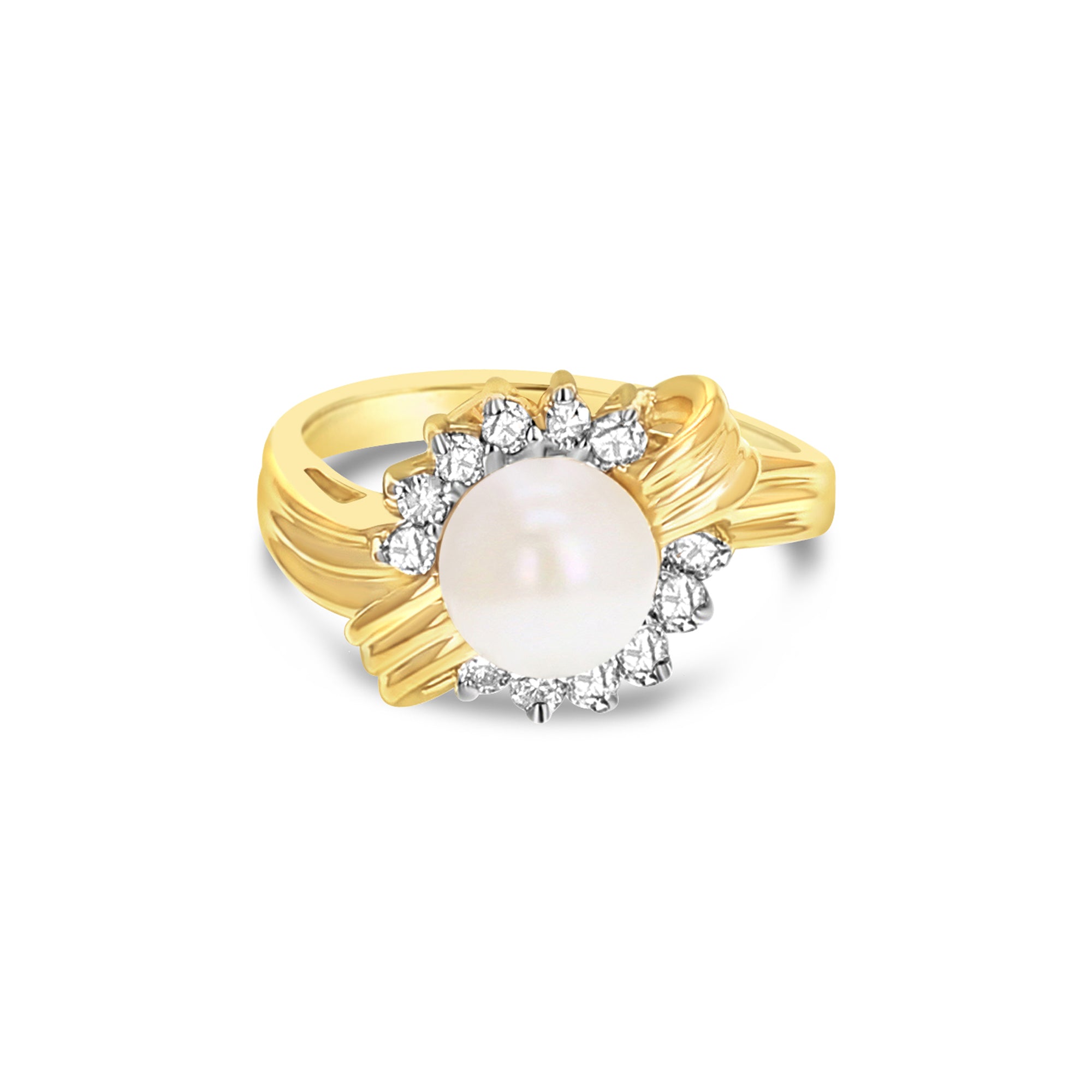 Pearl Diamond Halo Ring 0.25 Carat Total Weight 14K Yellow Gold Engagement Ring for Women - Perfect for Weddings, Anniversaries & Special Occasions