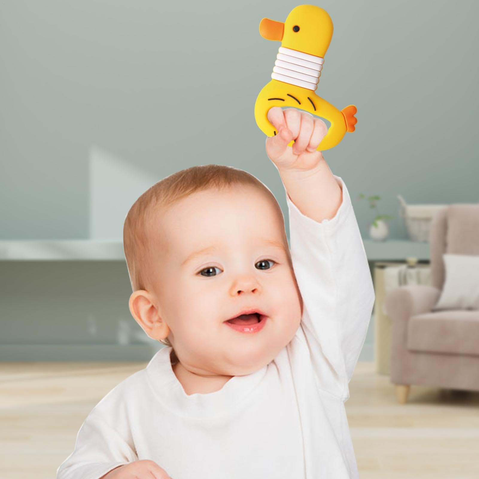 Duck-Shaped Silicone Teether Toy for Babies - Safe Molar Chew Toy to Relieve Teething Pain & Gum Discomfort | Sensory Soothing Toy for Infants & Toddlers | Perfect for Daycare, Travel & Home Use