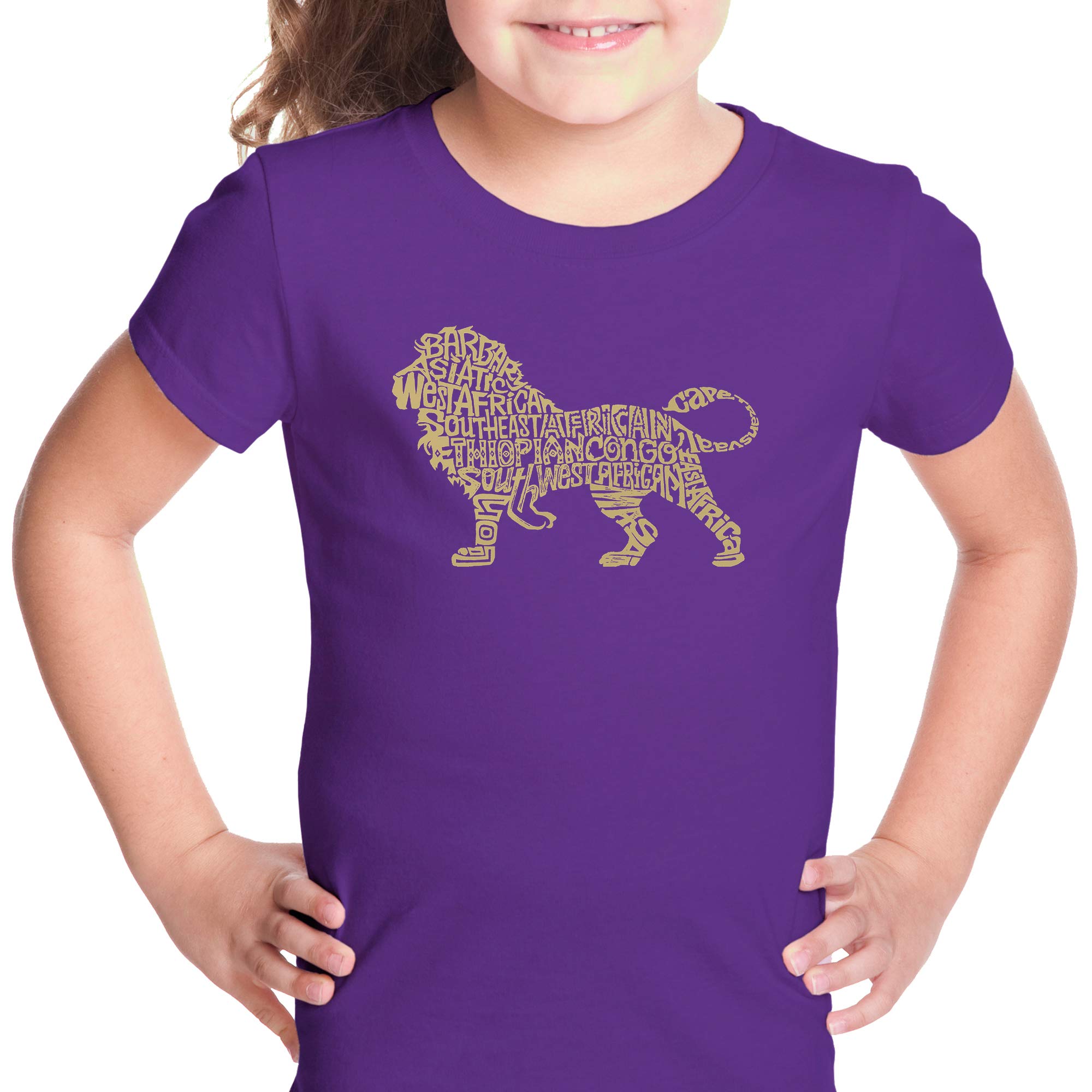 LA POP ART Girls' Word Art Graphic T-Shirt - Lion Print Cute Casual Tee for School, Outfits & Everyday Wear