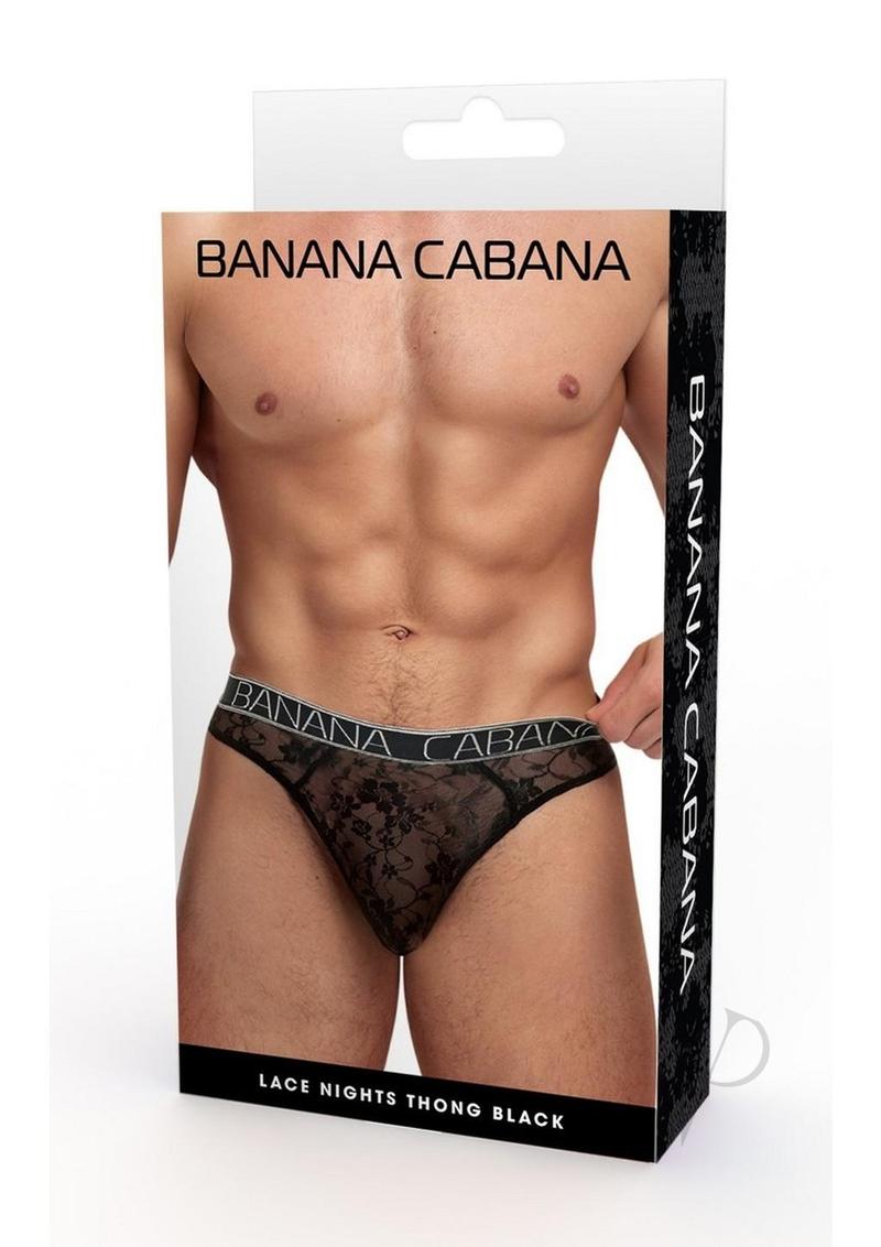 Banana Cabana Lace Nights Thong - Small/Medium Size - Black Lingerie for Women - Perfect for Date Night & Special Occasions