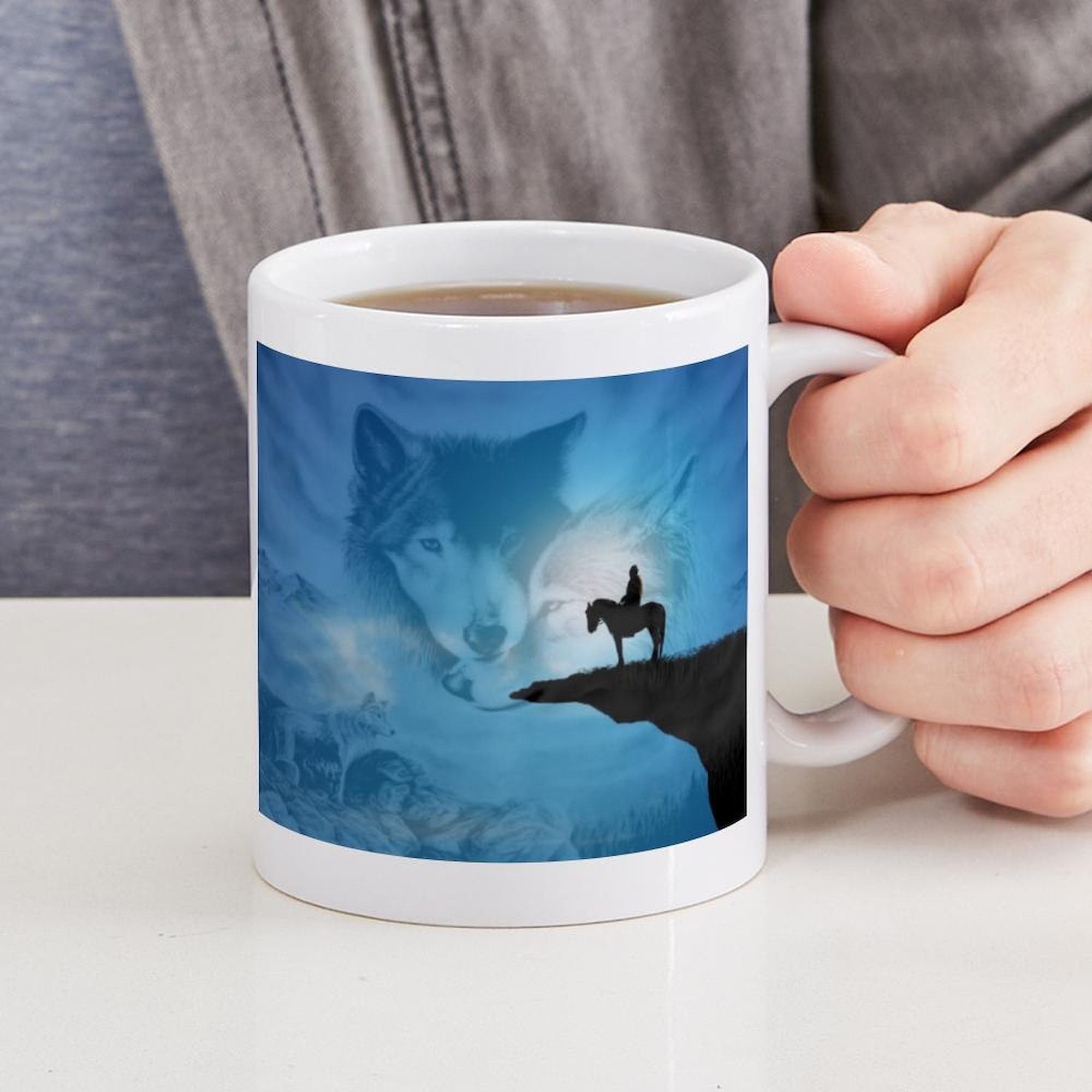 Spirit Of The Wolf 11 oz Ceramic Coffee Mug | 325 ml White Coffee Cup for Tea & Hot Drinks | Perfect for Office, Home & Camping Gifts