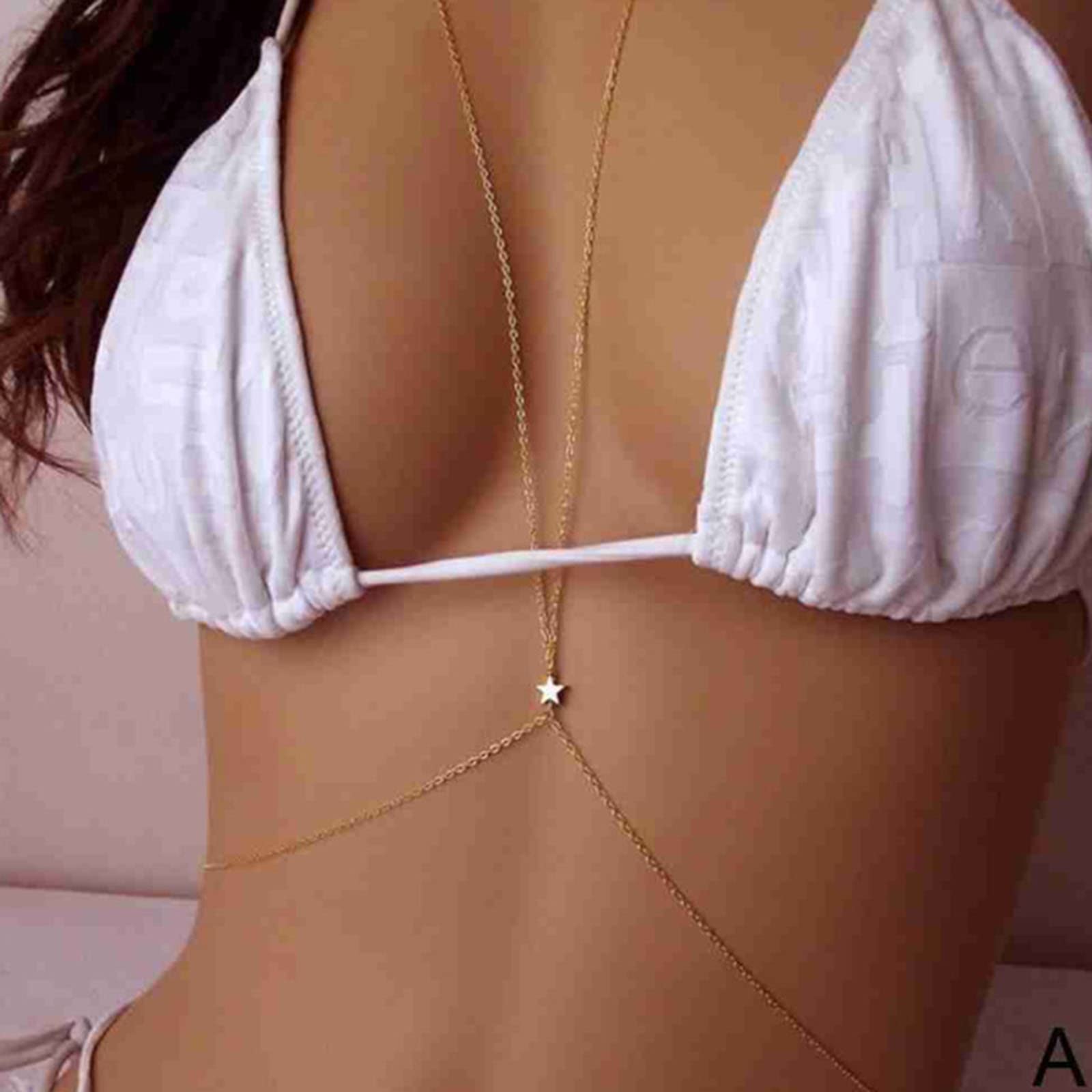 Wendalern Adjustable Gold Boho Body Chain Jewelry - Dainty Star Bikini Bra for Women & Girls - Perfect for Beach Parties, Music Festivals & Summer Vacations