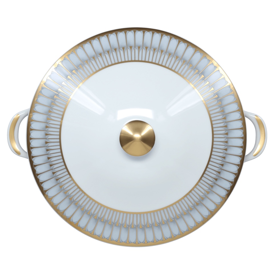 Arcades Grey & Gold Footed Soup Tureen with Lid - Elegant Serving Bowl for Holiday Dinners, Buffets & Formal Dining