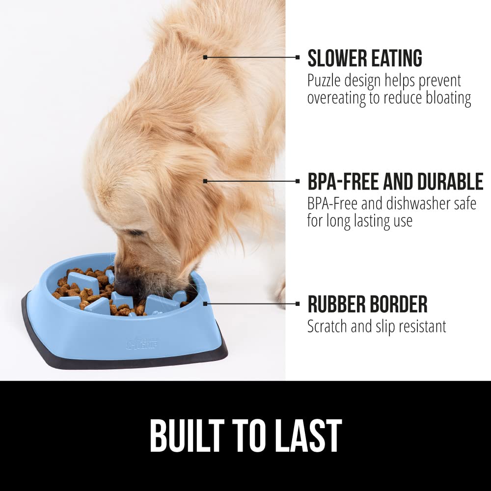 GORILLA GRIP Slow Feeder Dog and Cat Bowls - Interactive Puzzle Toy for Pet Food Training | Prevents Overeating in Puppies & Adult Dogs | BPA-Free for Small & Large Breeds (4 Cup, Light Blue) - Perfect for Mealtime Enrichment and Boredom Relief