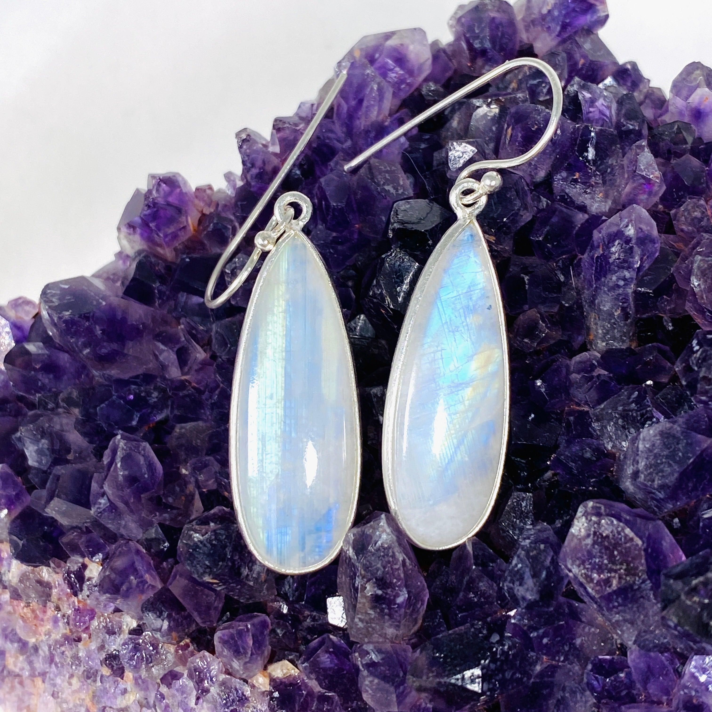 Moonstone Teardrop Earrings for Women - Natural Gemstone Dangle Earrings with Sterling Silver Hooks | Perfect for Weddings, Parties & Everyday Wear