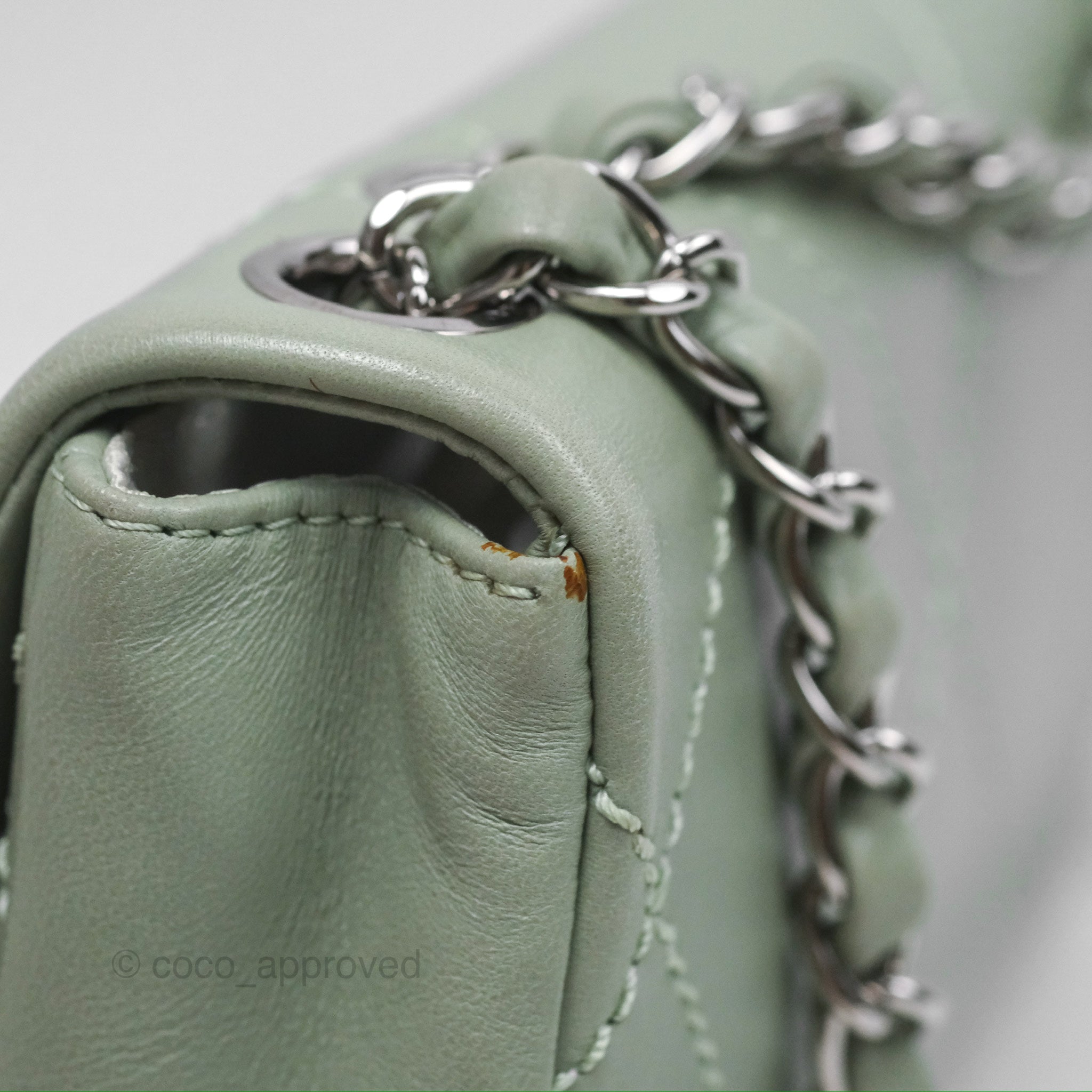 Chanel CC East West Flap Bag Genuine Lambskin Leather Mint Green with Silver Hardware - Luxury Crossbody Purse for Women, Perfect for Date Night & Special Occasions