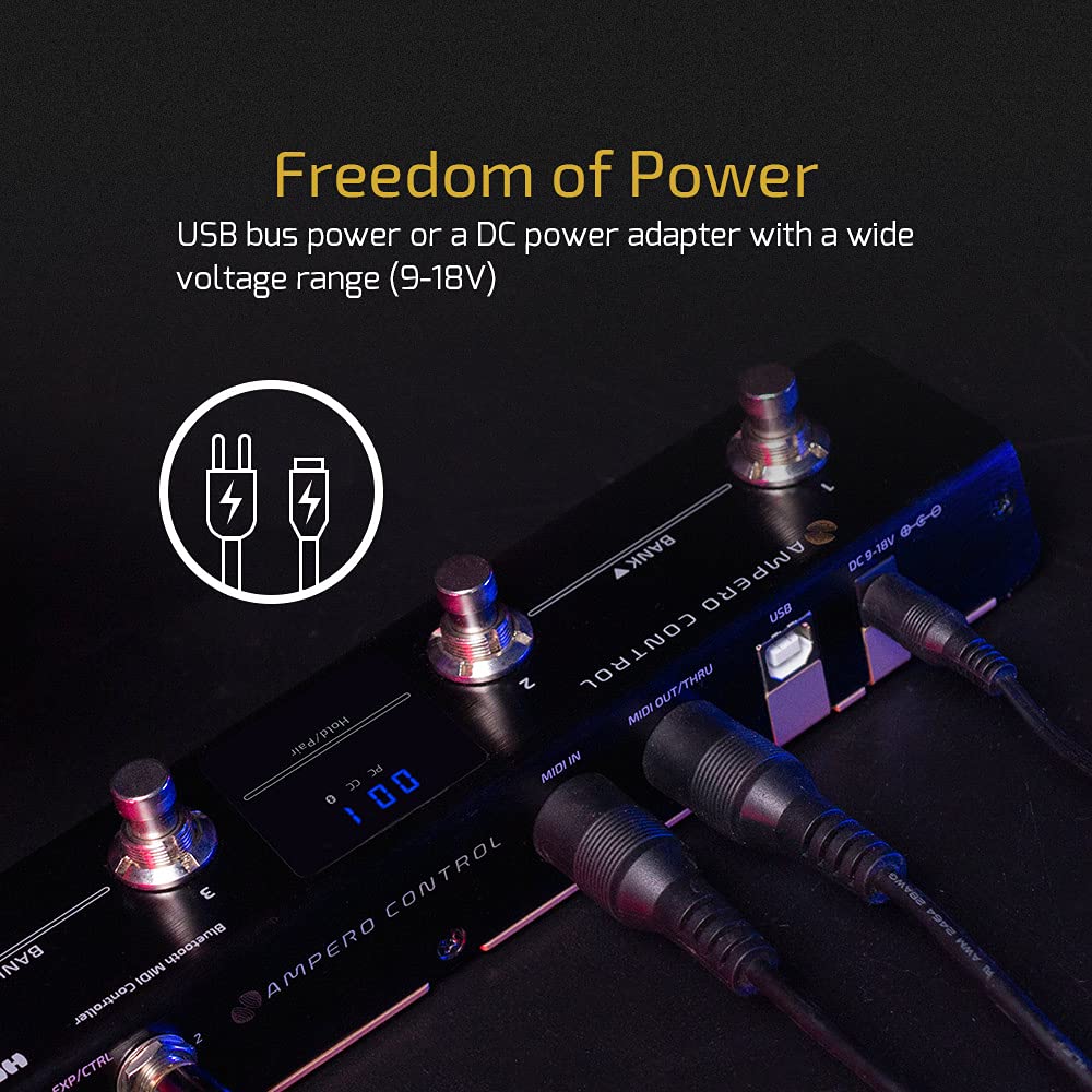 HOTONE MIDI Foot Controller Pedal - Bluetooth Ampero Control with 4 Buttons for Guitar Effects & Music Production | Perfect for Live Performances & Studio Recording
